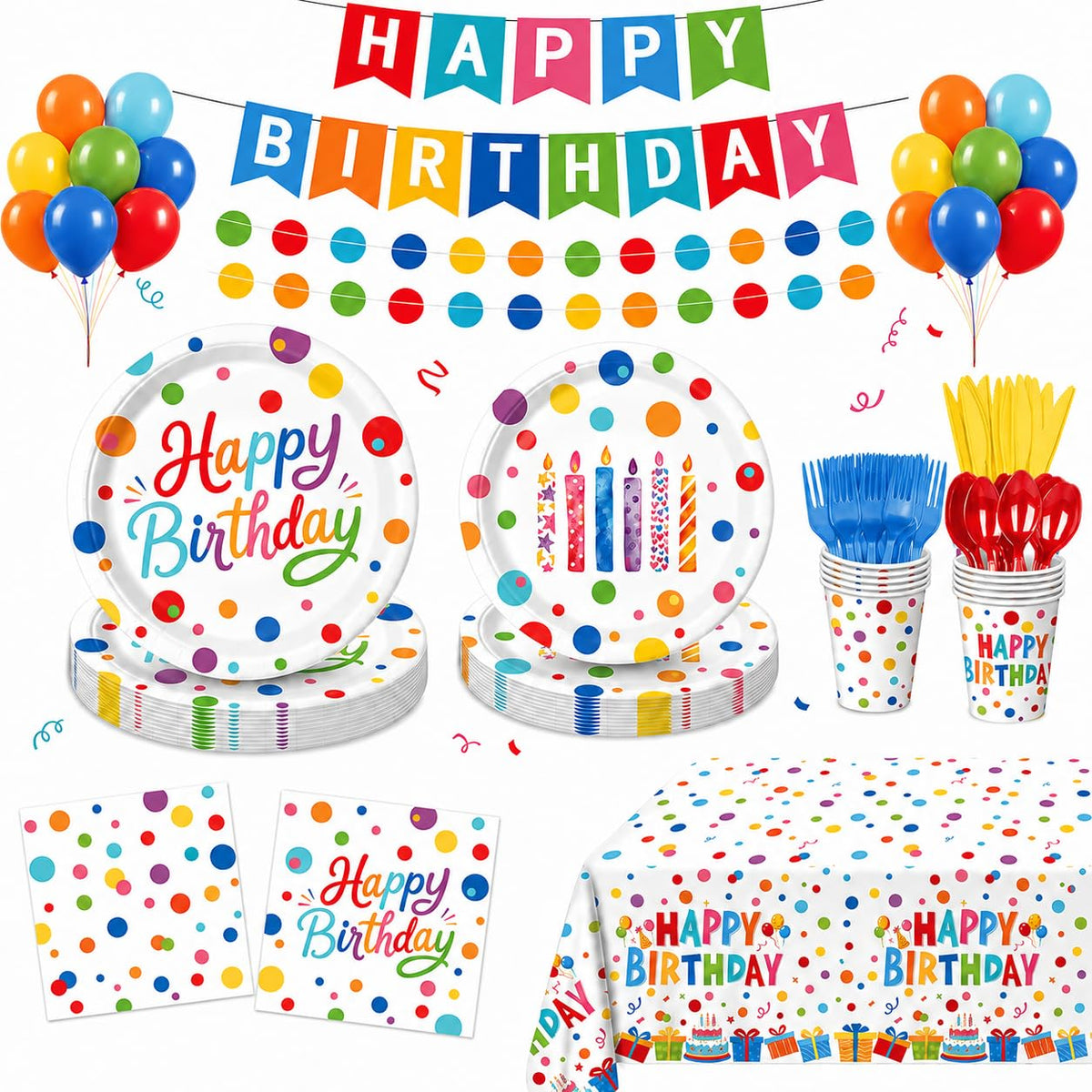 Happy Birthday Decorations 190PCS Colorful Dots Birthday - NKPDAXM Official Imagery - 1