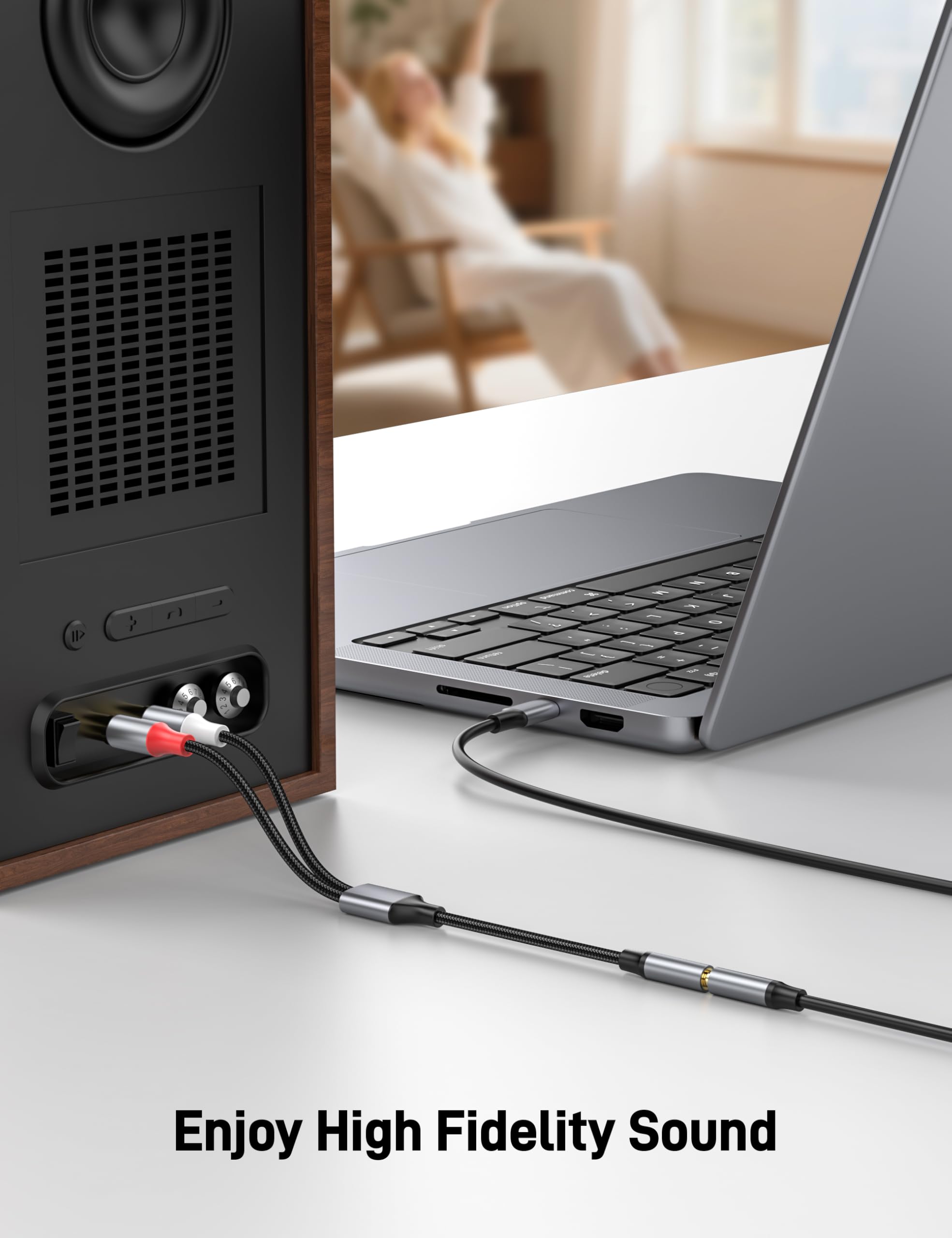 KAYQINHO 3.5mm Female to 2 RCA Male Cable, 10inch RCA to 3.5mm Fe by KAYQINHO - Angle View 5