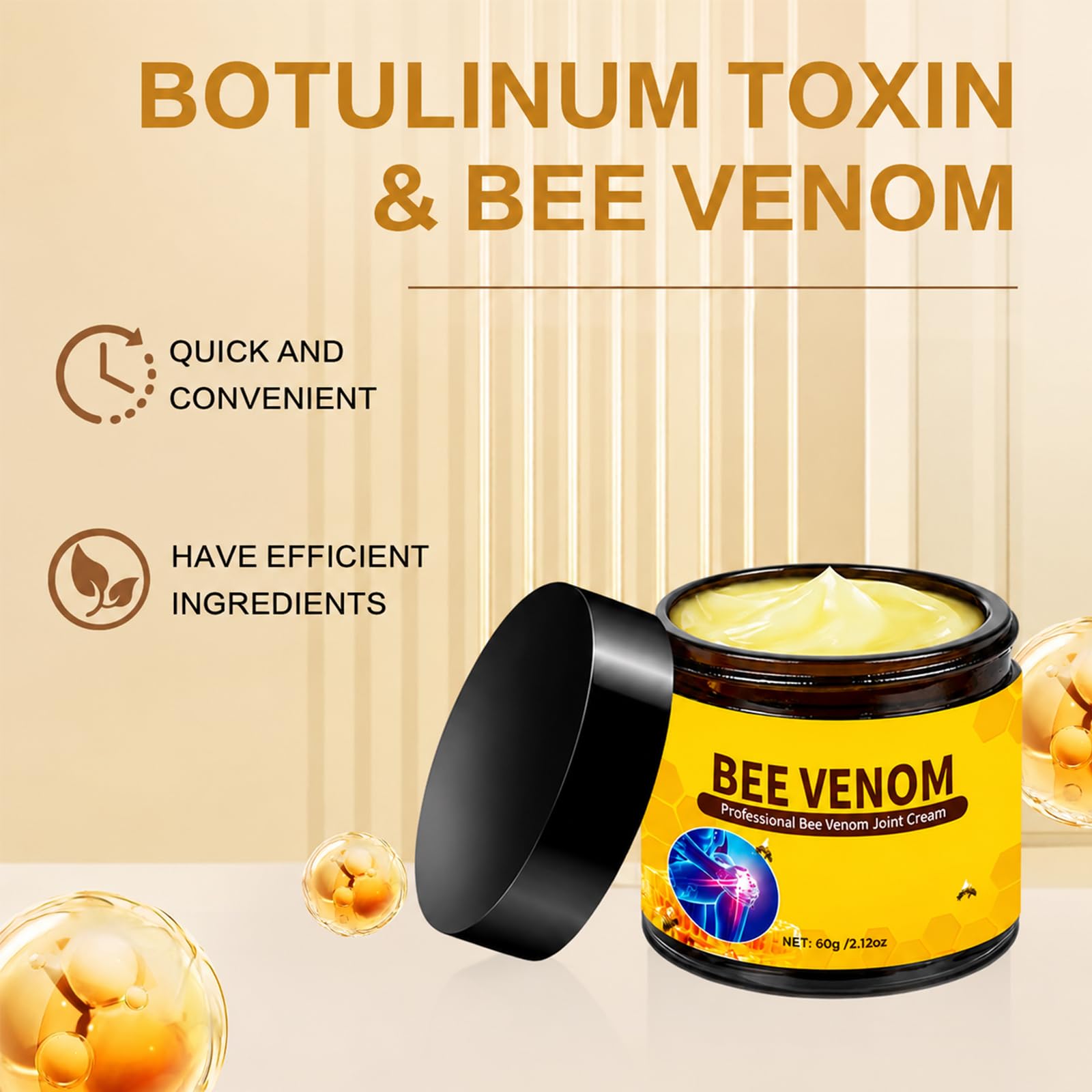 huatinent 2Pcs Bee Venom Cream,Bee Venom Relief Bone Healing Cream,Professional Bee Venom Joint Cream,For Back,Knee,Hands,Neck,Feet,All Skin Types