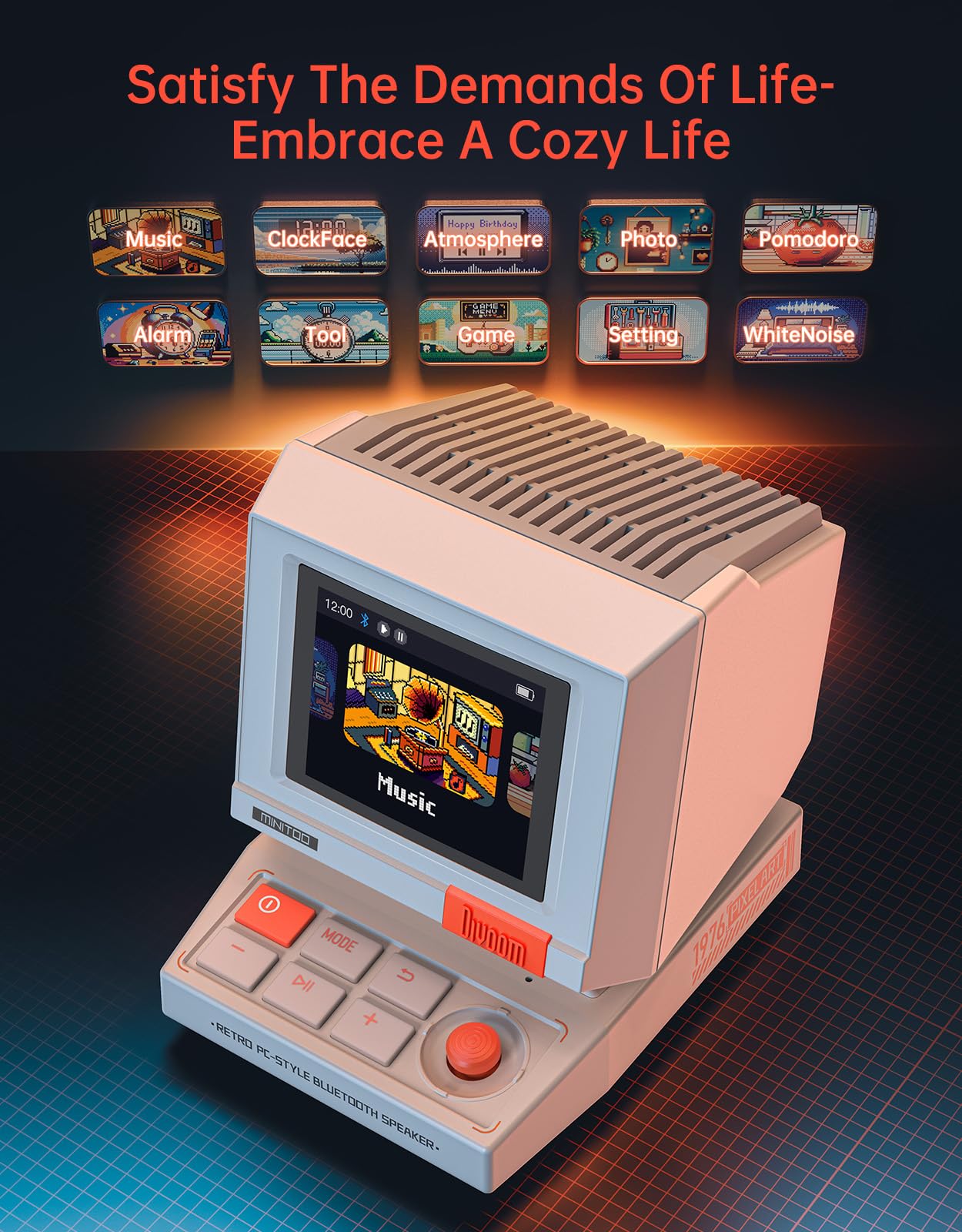 Divoom MiniToo Retro PC-Style Computer Speaker, Pixel Screen with - Divoom Official Product View 5