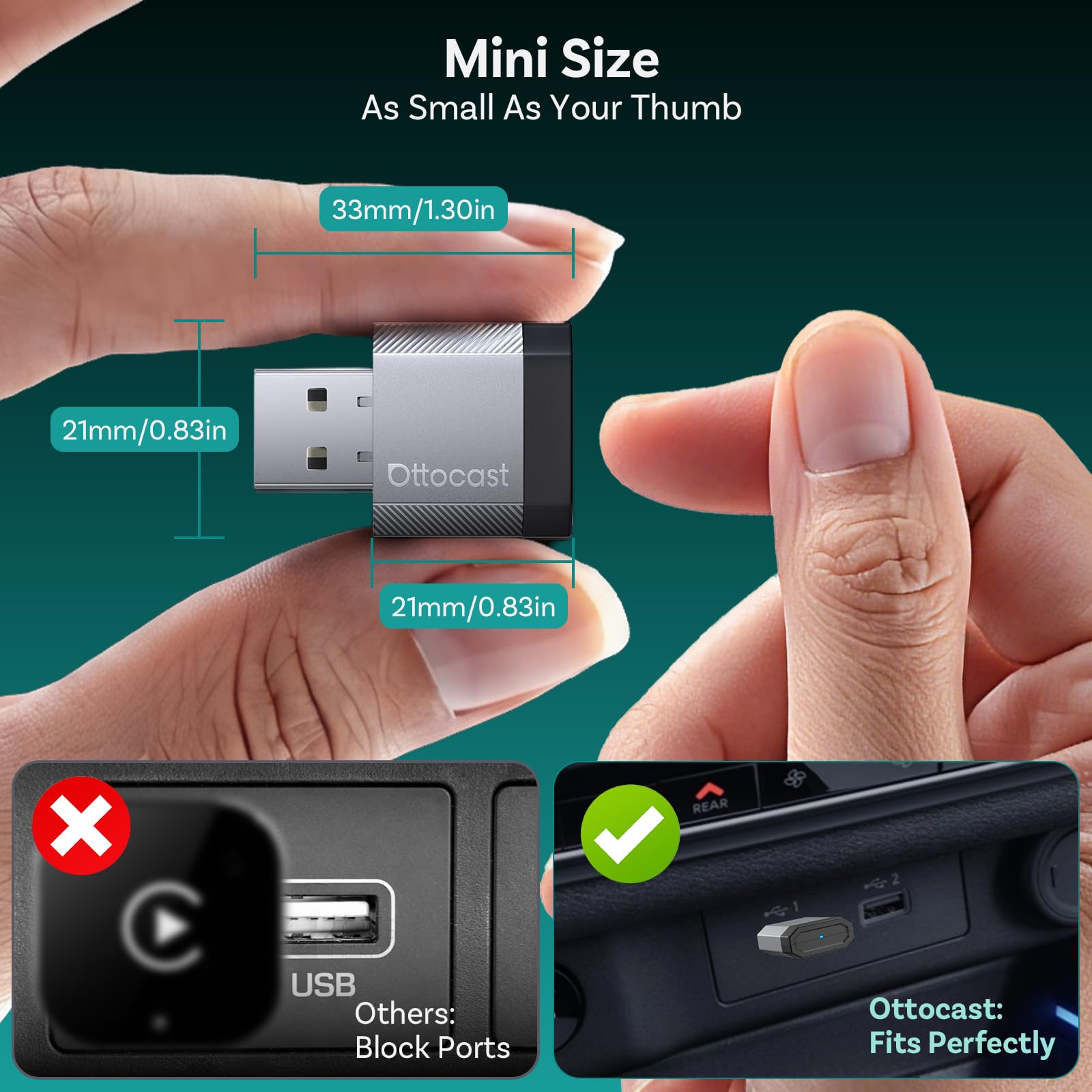 OTTOCAST Mini Nova 2-in-1 Wireless CarPlay & Android Auto Adapter by OTTOCAST - Angle View 6