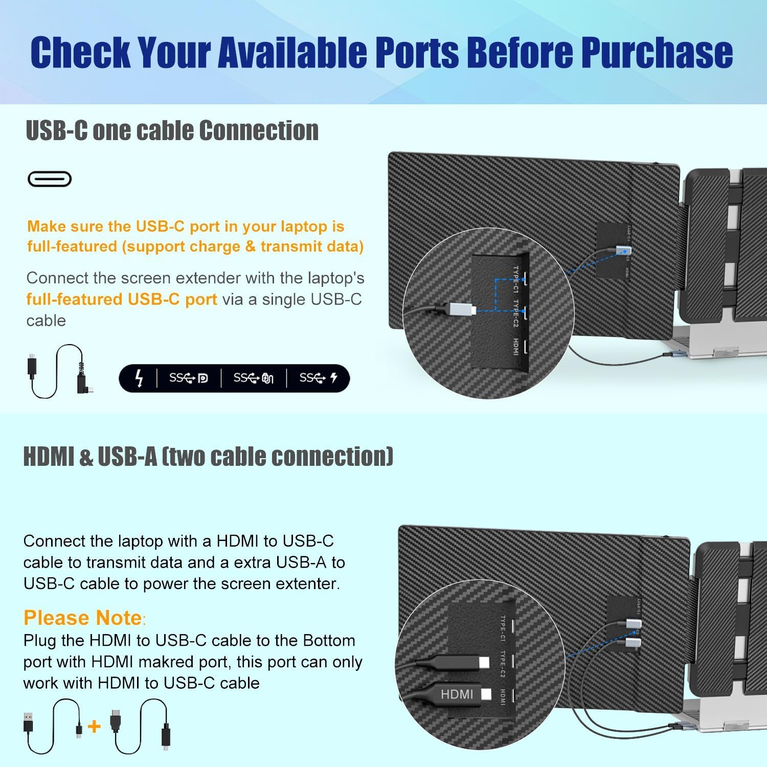KEFEYA 14-inch FHD IPS portable laptop monitor extender with dual screens, USB-C/HDMI ports, ideal for Windows, Mac, Android, Switch, PS5