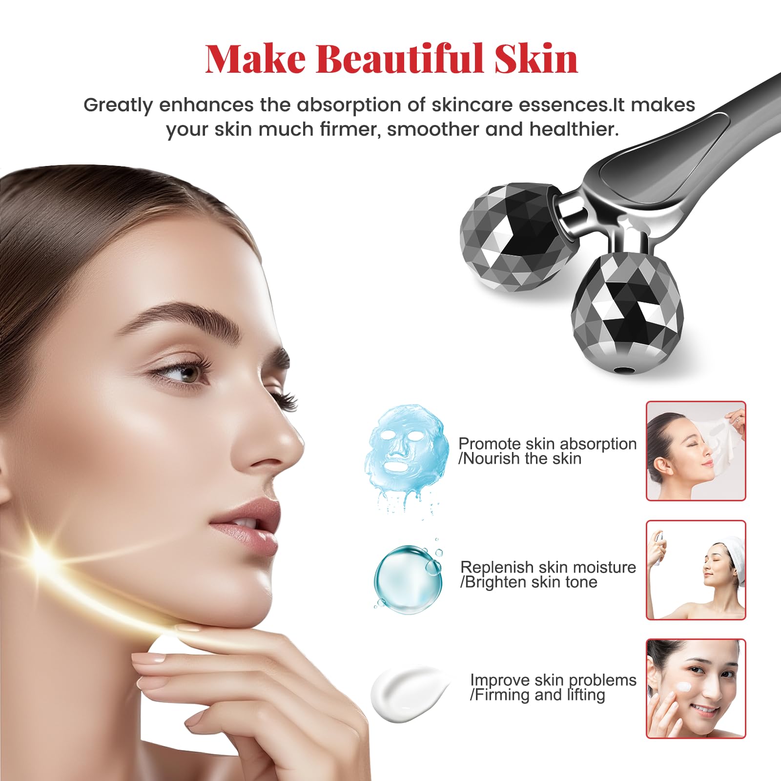 SZMDLX 3D Face Roller Dual Rotating Facial Body Massager