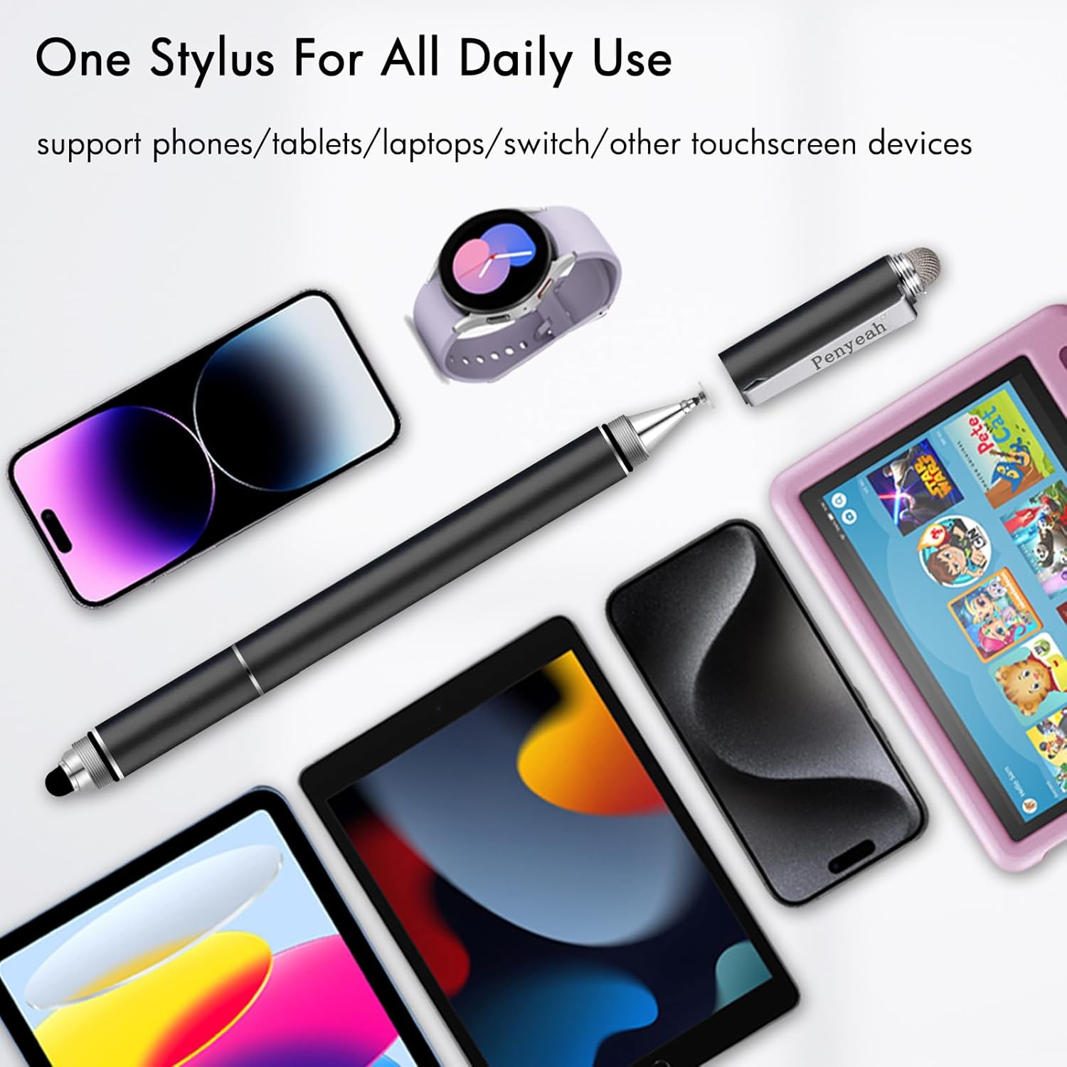 Penyeah 4-in-1 disc stylus pen for touch screens, high precision digital stylus with sleek design and multiple functions.