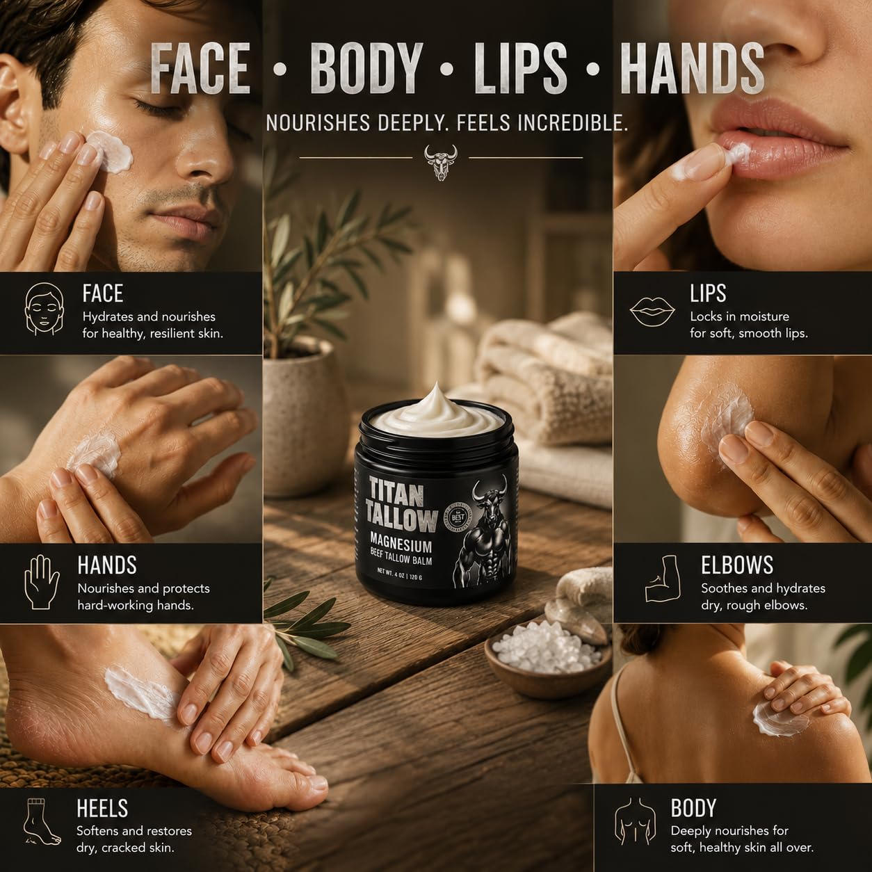 Balm for Face and Body with Magnesium - Grass-Fed, Grass-Finished Beef Tallow Moisturizer with Manuka Honey, Jojoba Oil, Rosehip Oil, Calendula Extract, and Vitamin E - Titan Tallow Official Product View 8