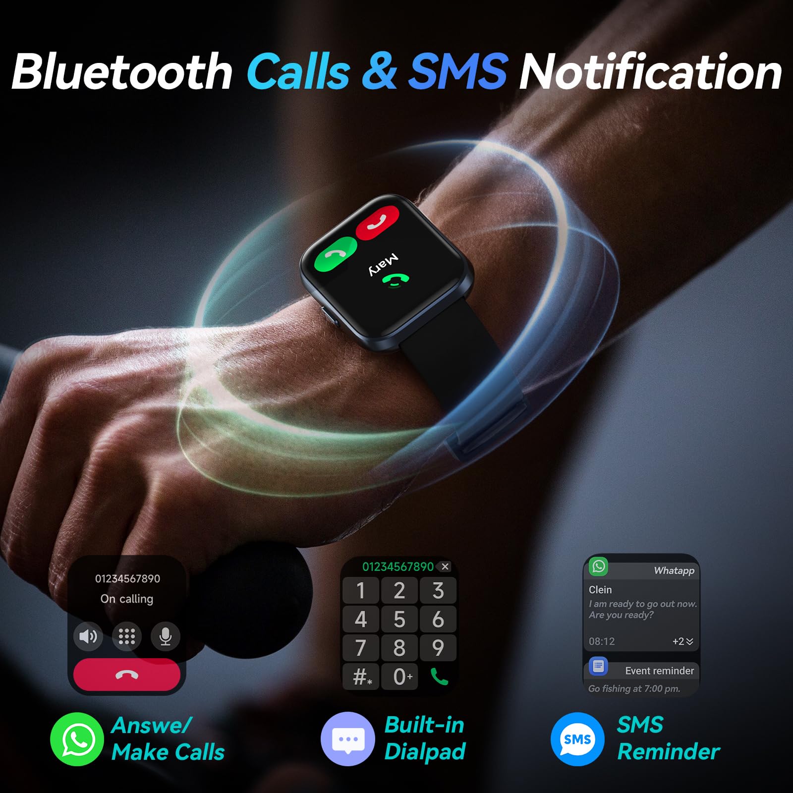 Fitpolo Smart Watches for Men Android & iPhone, 1.8" HD Alexa Built-in - View 2