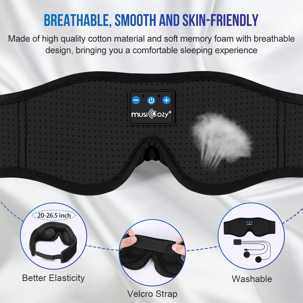 MUSICOZY 3D Sleep Headphones Bluetooth 5.4 Breathable Sleep Eye Mask - MUSICOZY Official Product View 3