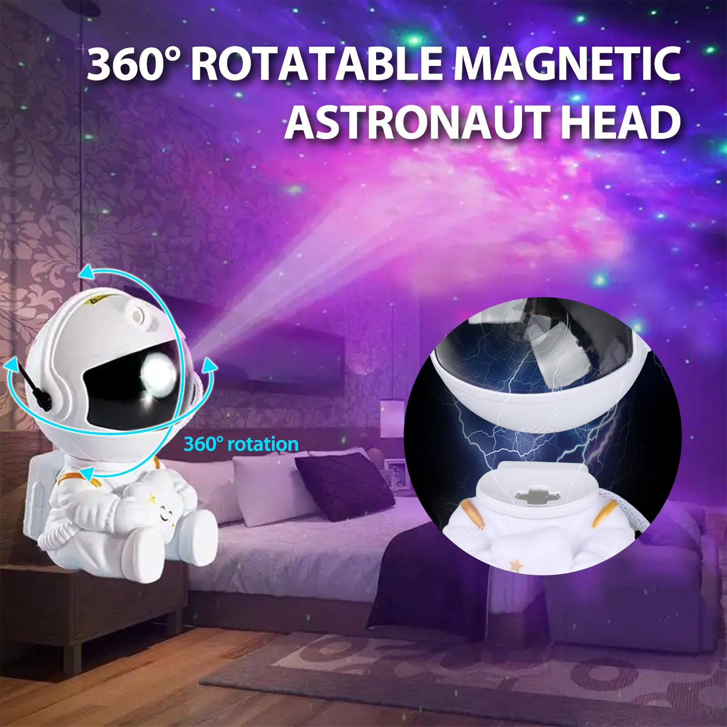 YXQUA Astronaut Galaxy Star Projector, Night Light for Kids, Original White - YXQUA Official Product View 5