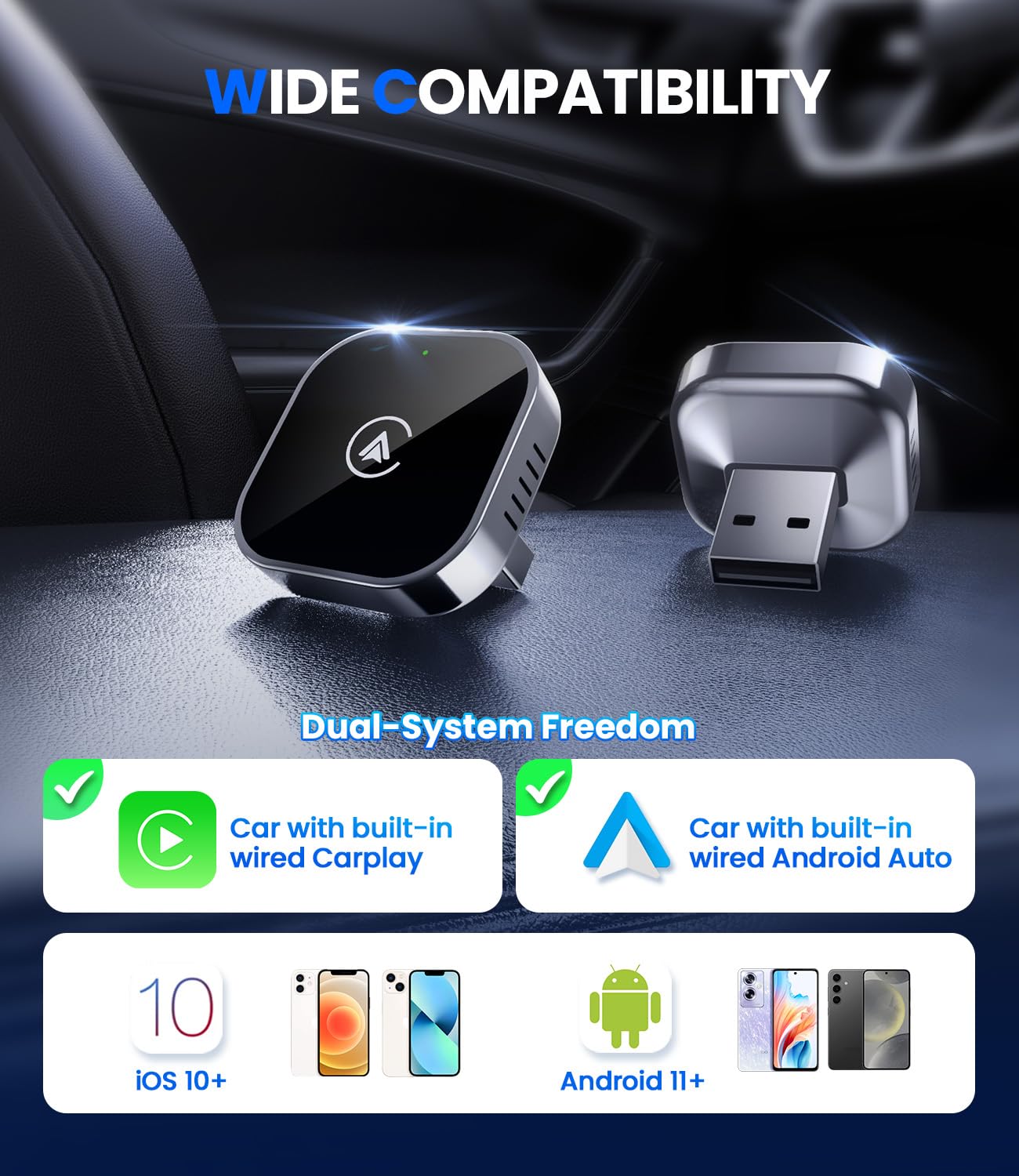 Teeran 2 in 1 Wireless CarPlay and Android Auto Adapter - Teeran Official Product View 7