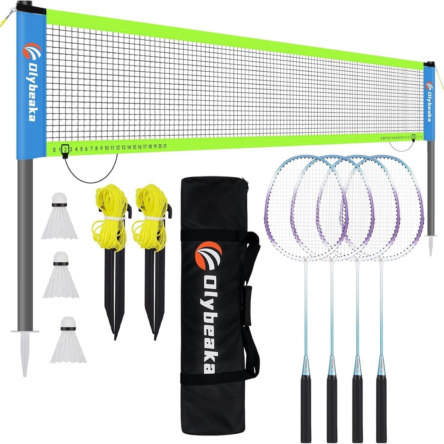 Olybeaka outdoor badminton net set for backyard and beach, includes frame and net for family games and outdoor fun