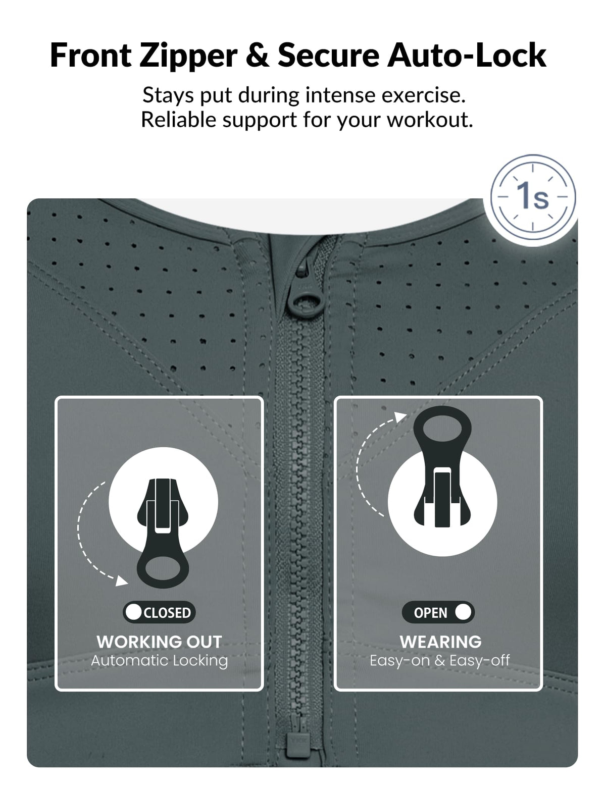 Yvette Adjustable Sports Bras High Impact Zip Front - Yvette Official Imagery - 4