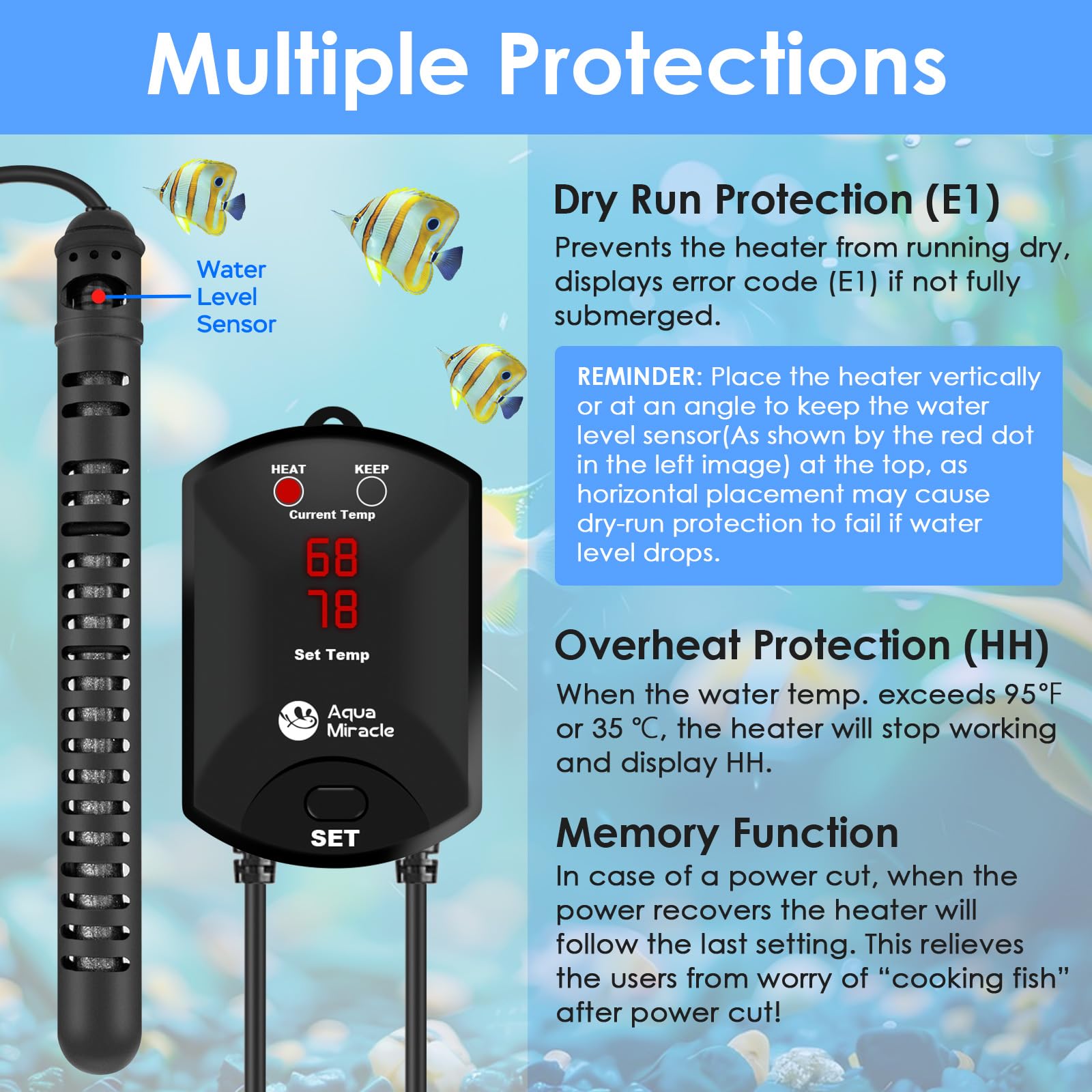 AquaMiracle Aquarium Heater Fish Tank Heater 300W with Dry-Run/Ov - AquaMiracle Official Product View 6