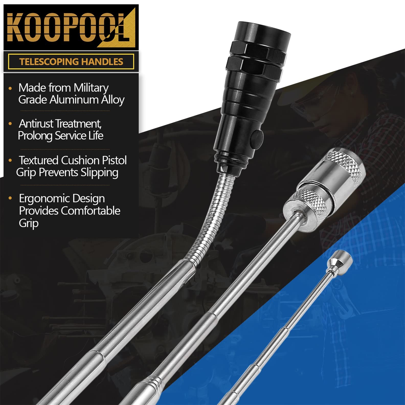 KOOPOOL Telescoping Magnetic Pickup Tool Set, Inspection Mirror T - KOOPOOL Official Product View 4