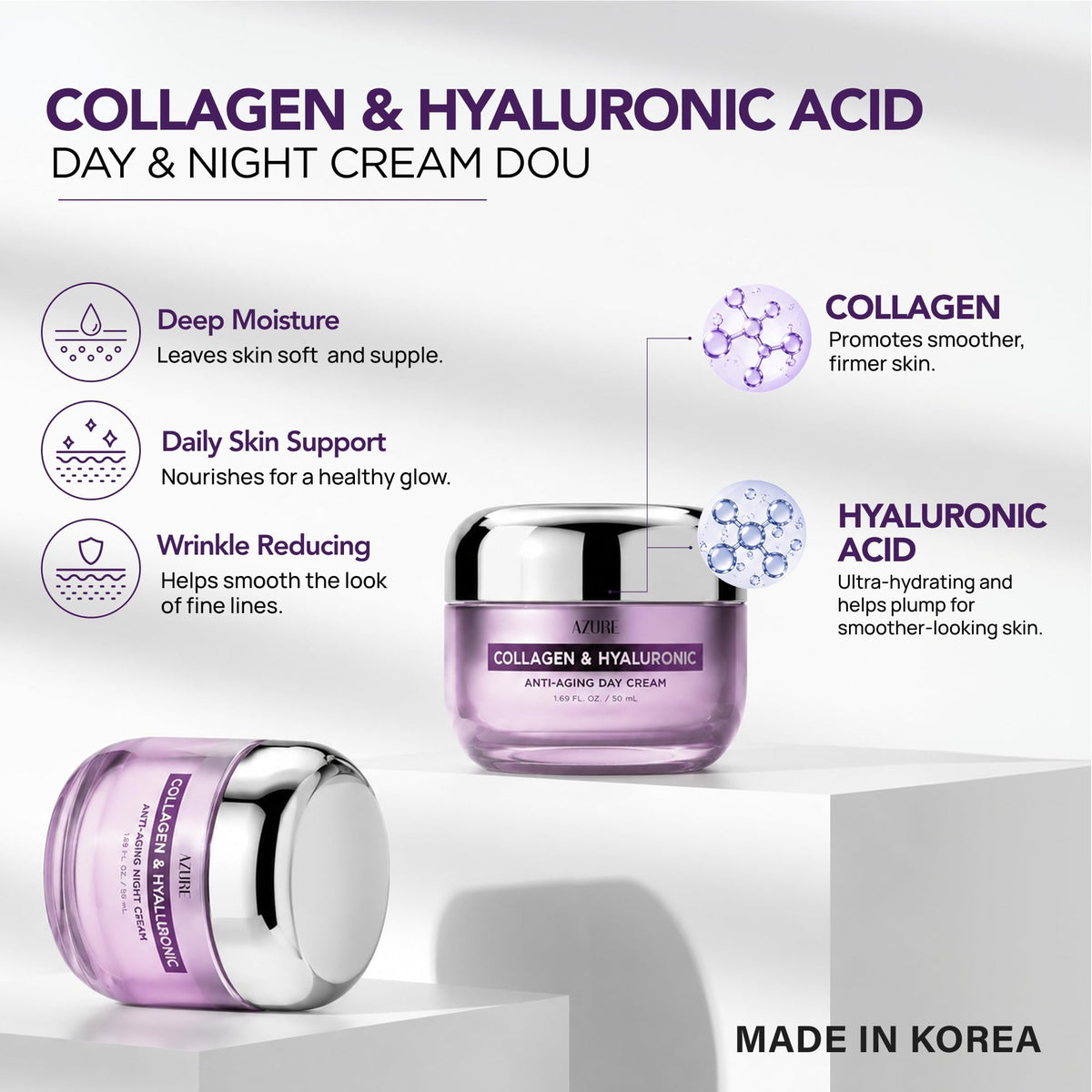 Collagen Hyaluronic Acid Face Moisturizer Hydrating Day - Azure Cosmetics Official Imagery - 3
