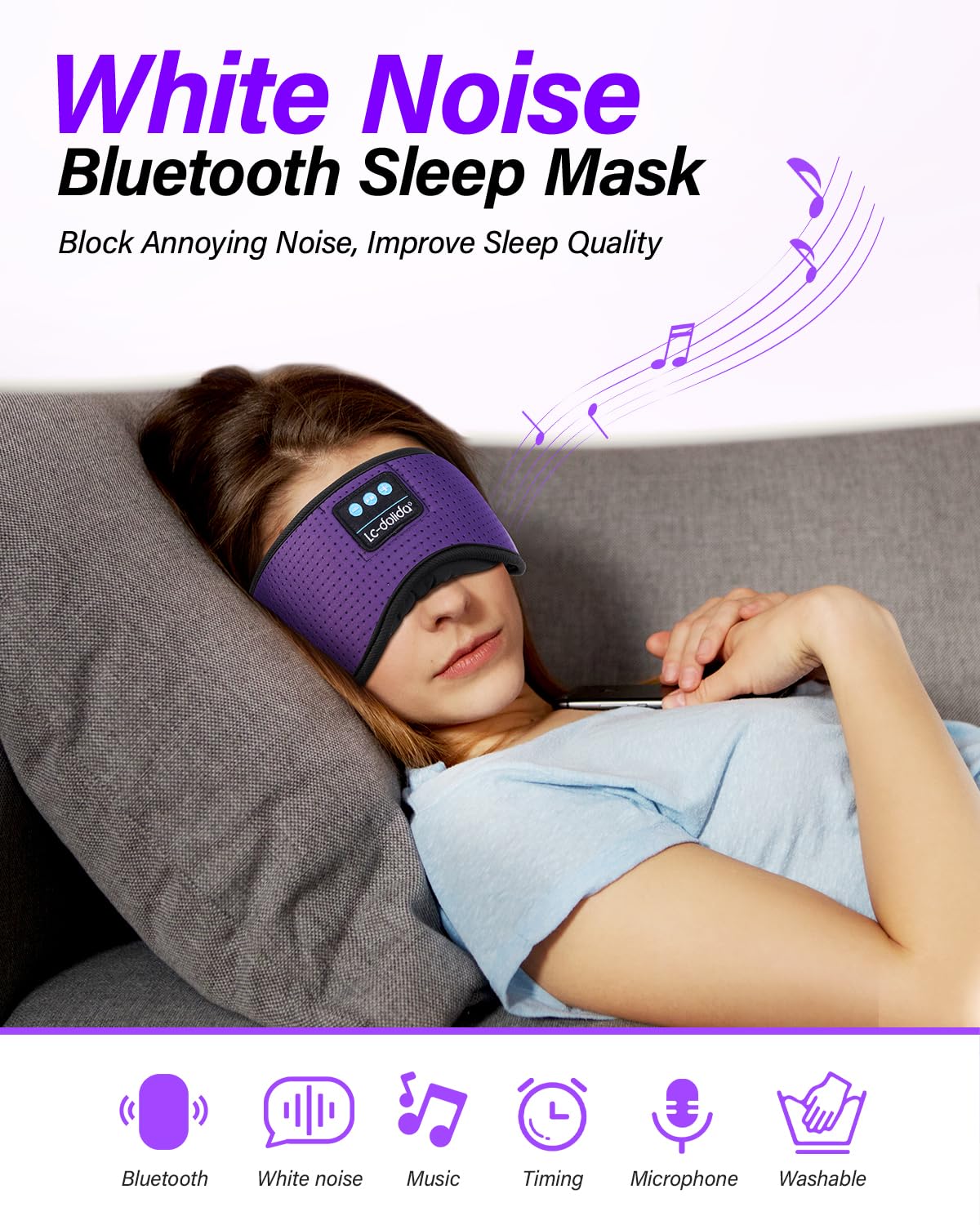 LC-dolida Sleep Headphones, White Noise Bluetooth Sleep Mask 3D Breathable Wirel - LC-dolida Official Product View 5