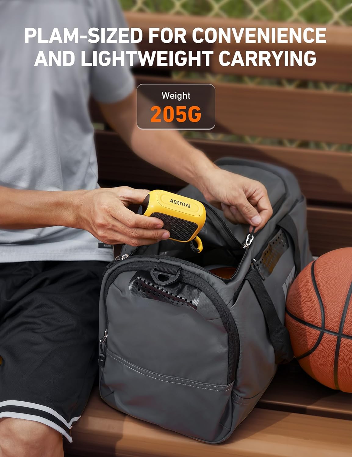 AstroAI portable electric ball pump with digital LCD display for fast inflation of sports balls and inflatables.