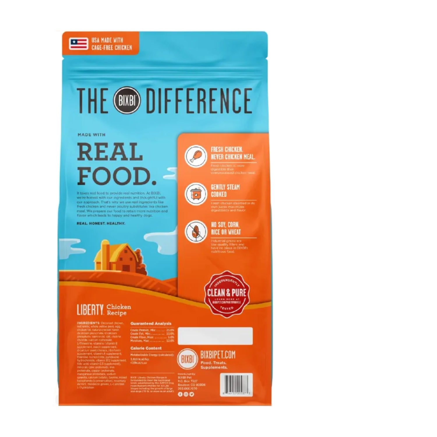 BIXBI Liberty Grain-Free Dry Dog Food with chicken recipe, fresh meat, high protein, 11 lbs bag, USA made, natural dog food