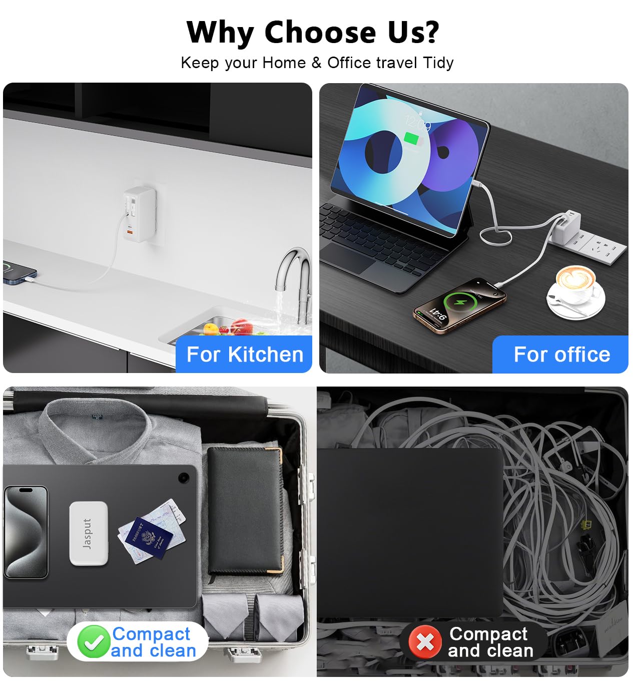 Jasput 4 in 1 Retractable Wall Charger,40W Retractable Phone Charger Wall Plug - Jasput Official Product View 4
