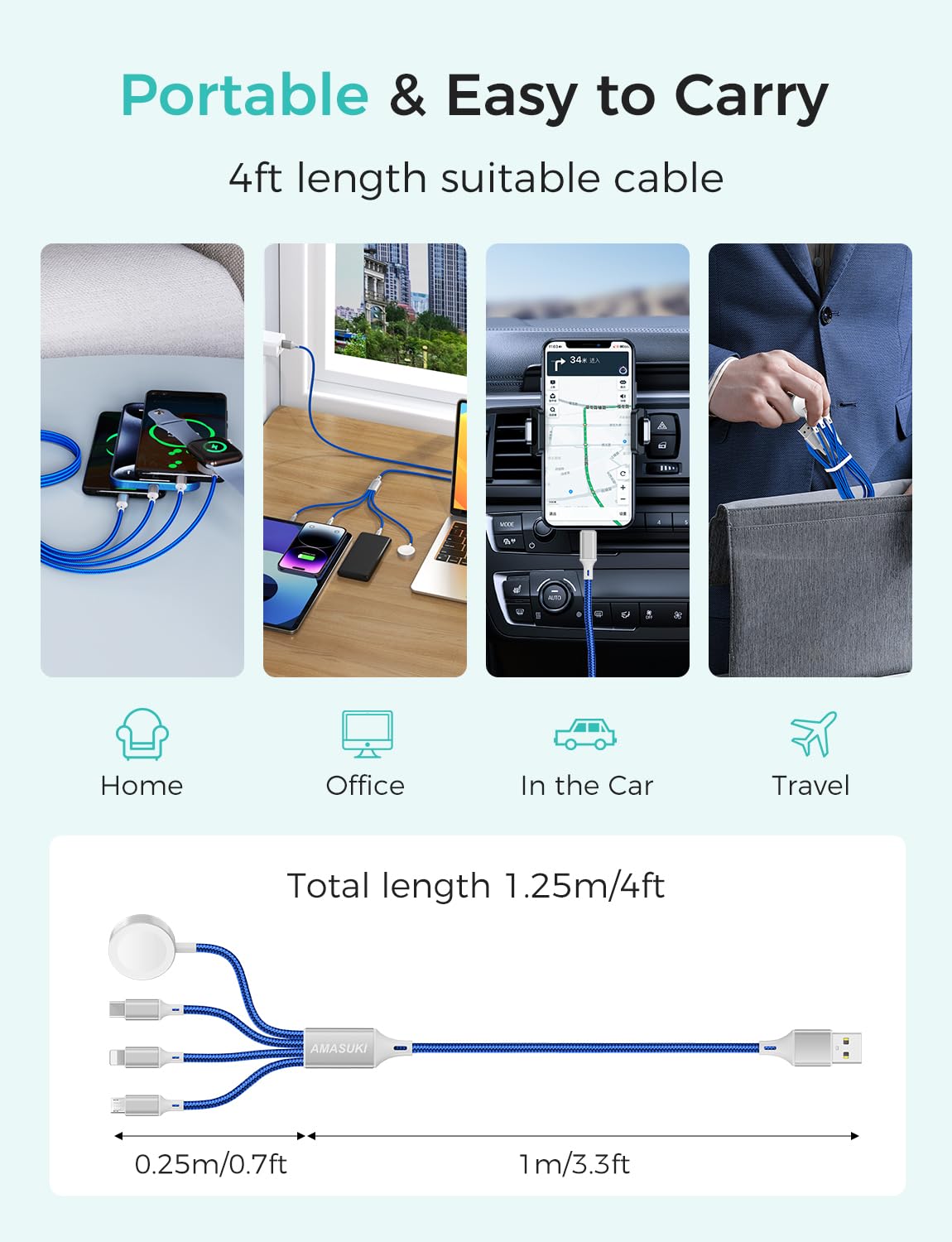 Amasuki Travel Essentials,4 in 1 for Apple Watch Charger/iPhone Charge - View 5