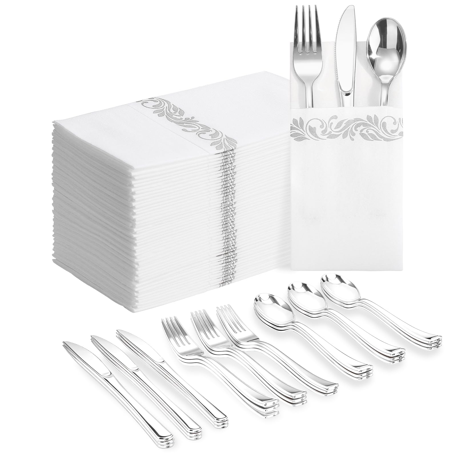 Goodluck 400 PCS Gold Plastic Silverware with Pocket Napkins for - Goodluck Official Product View 9