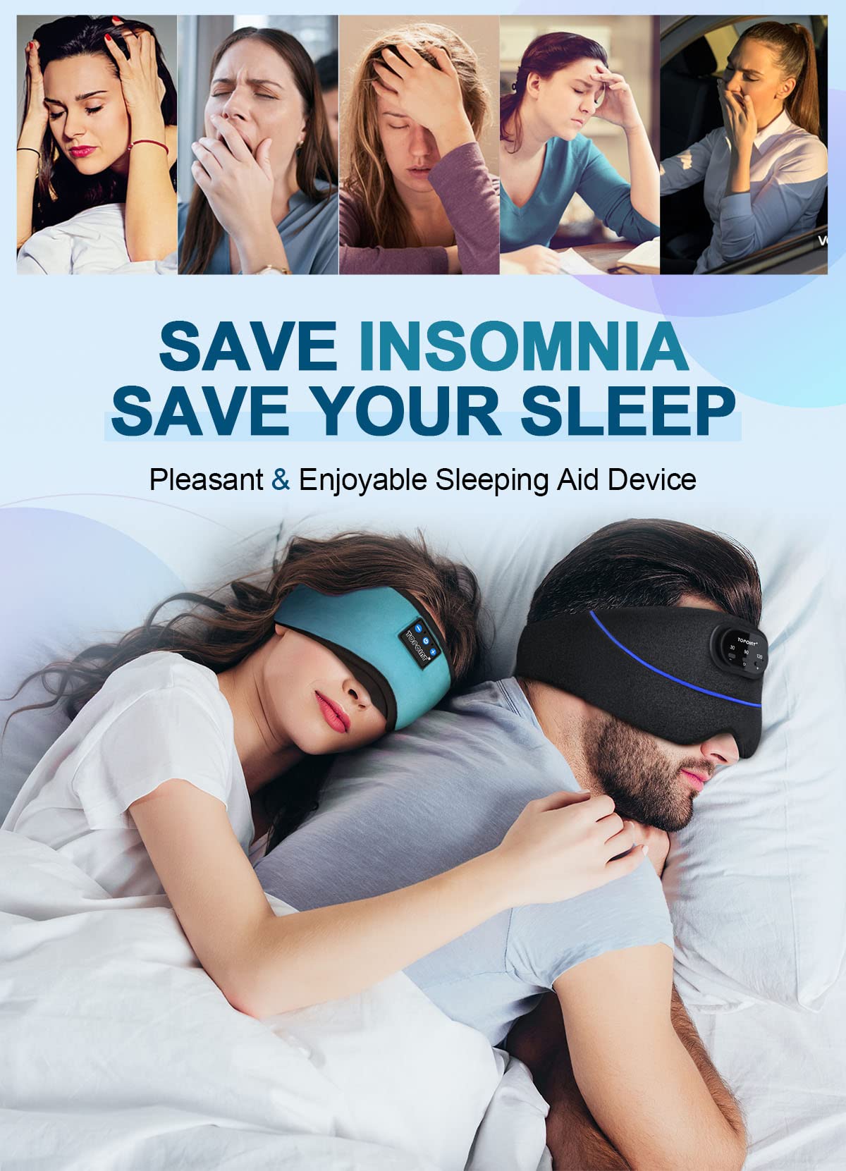 TOPOINT Sleep Mask with Headphones Bluetooth 5.4 Wireless, Sleep Headphone with - TOPOINT Official Product View 7