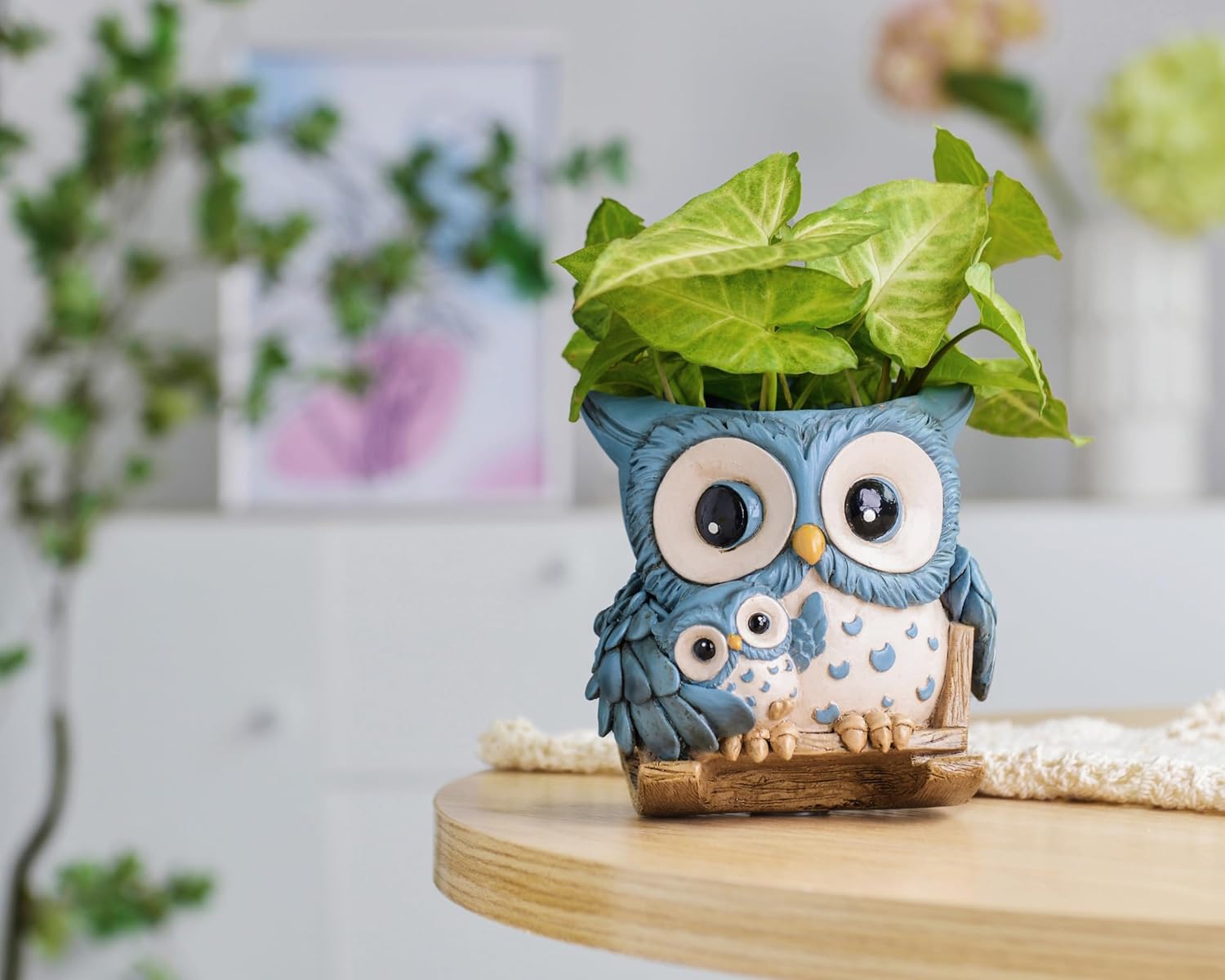 Saysmile cute owl-shaped indoor plant pots for succulents with drainage, small decorative ceramic pots for home decor.
