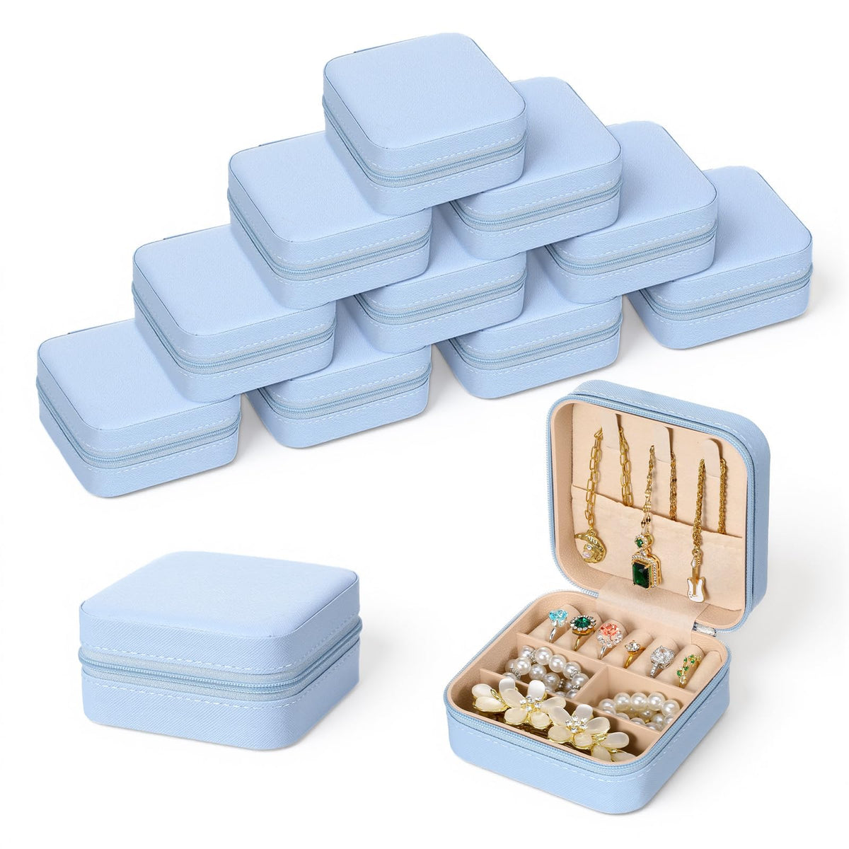 12 Pcs Mini Jewelry Box Travel Mini Blue Jewelry Box - moheaaei Official Imagery - 2