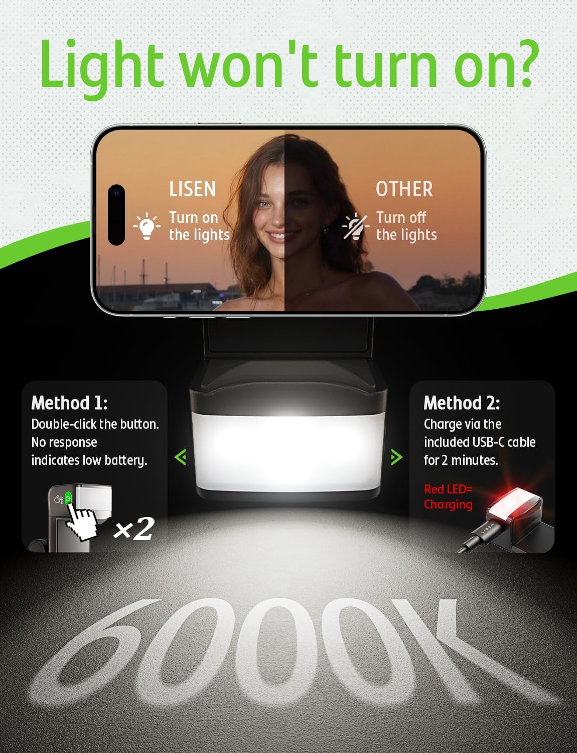 LISEN airplane travel LED phone stand holder on desk, featuring photographic lighting for long flights, suitable for women and men.