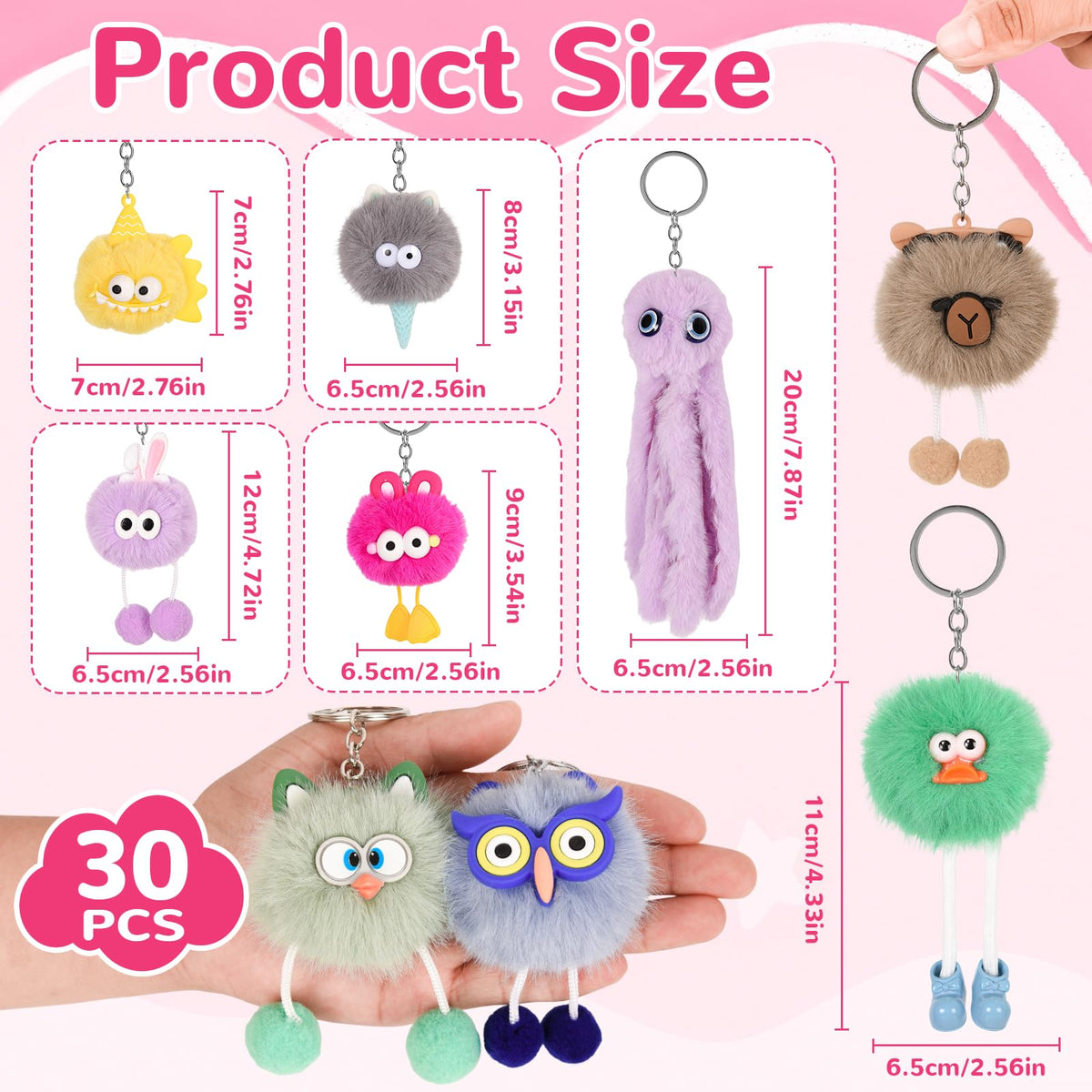 LiYiQ 30 Pcs Cute Plush Keychains Kawaii Keychain Bulk for - LiYiQ Official Imagery - 4