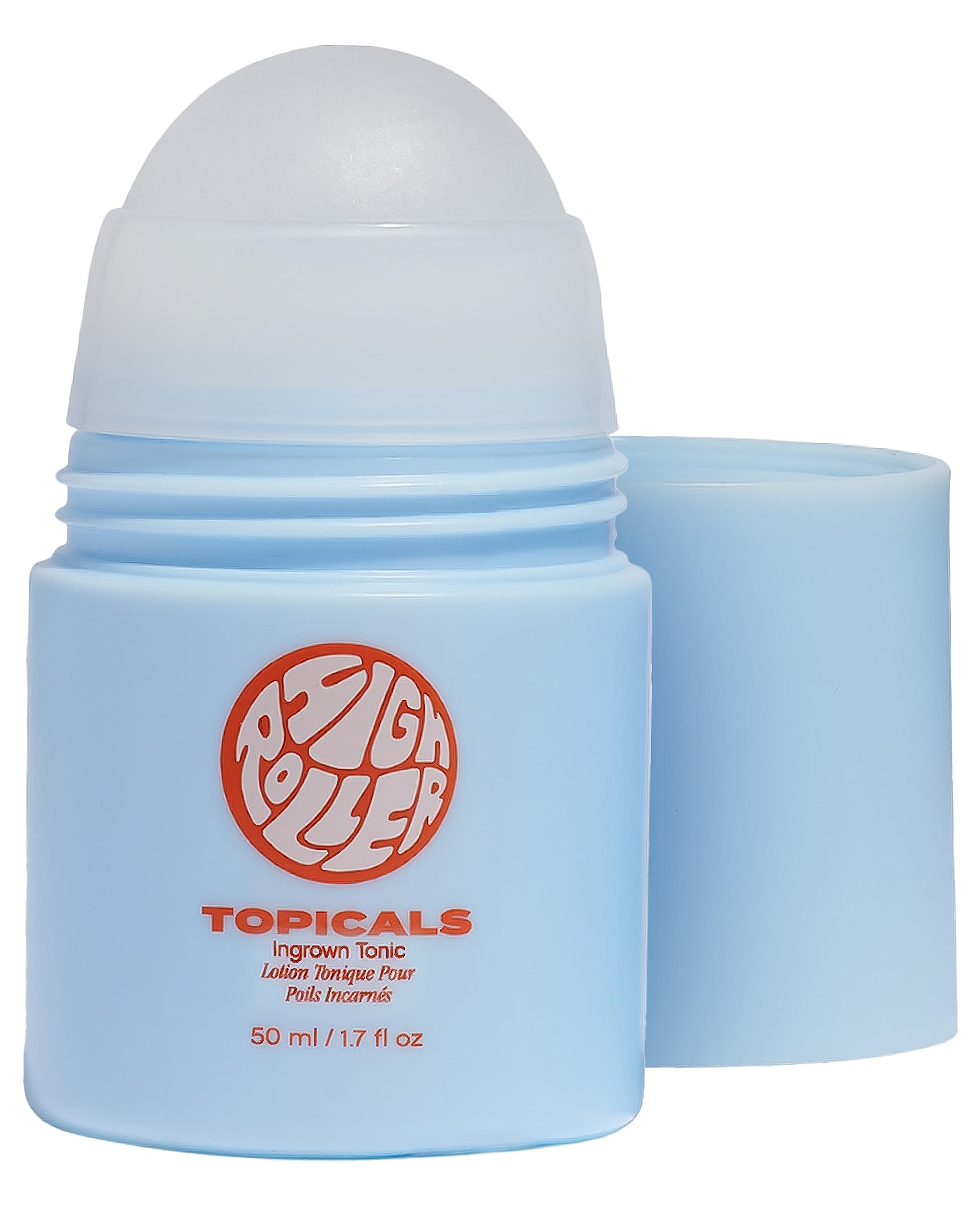 Topicals High Roller Ingrown Hair Serum in 1.7 fl oz bottle, featuring an astringent formula to reduce ingrown hairs and soothe skin.