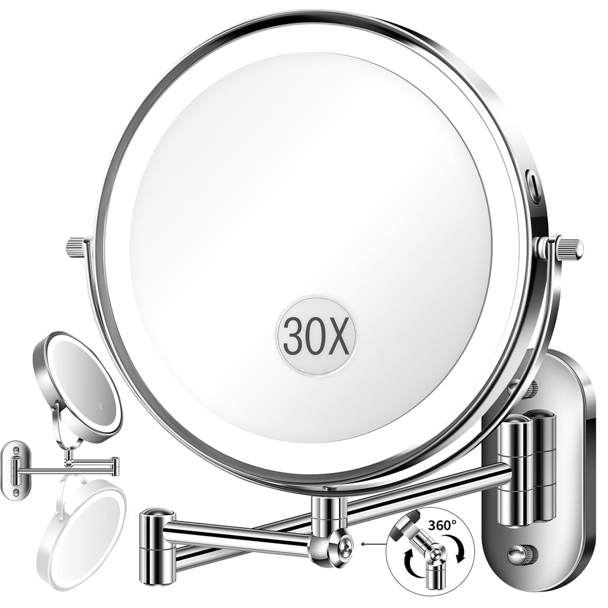 9 30X 1X Wall Mounted Height Adjustable Lighted Magnifying - VFD Official Imagery - 2