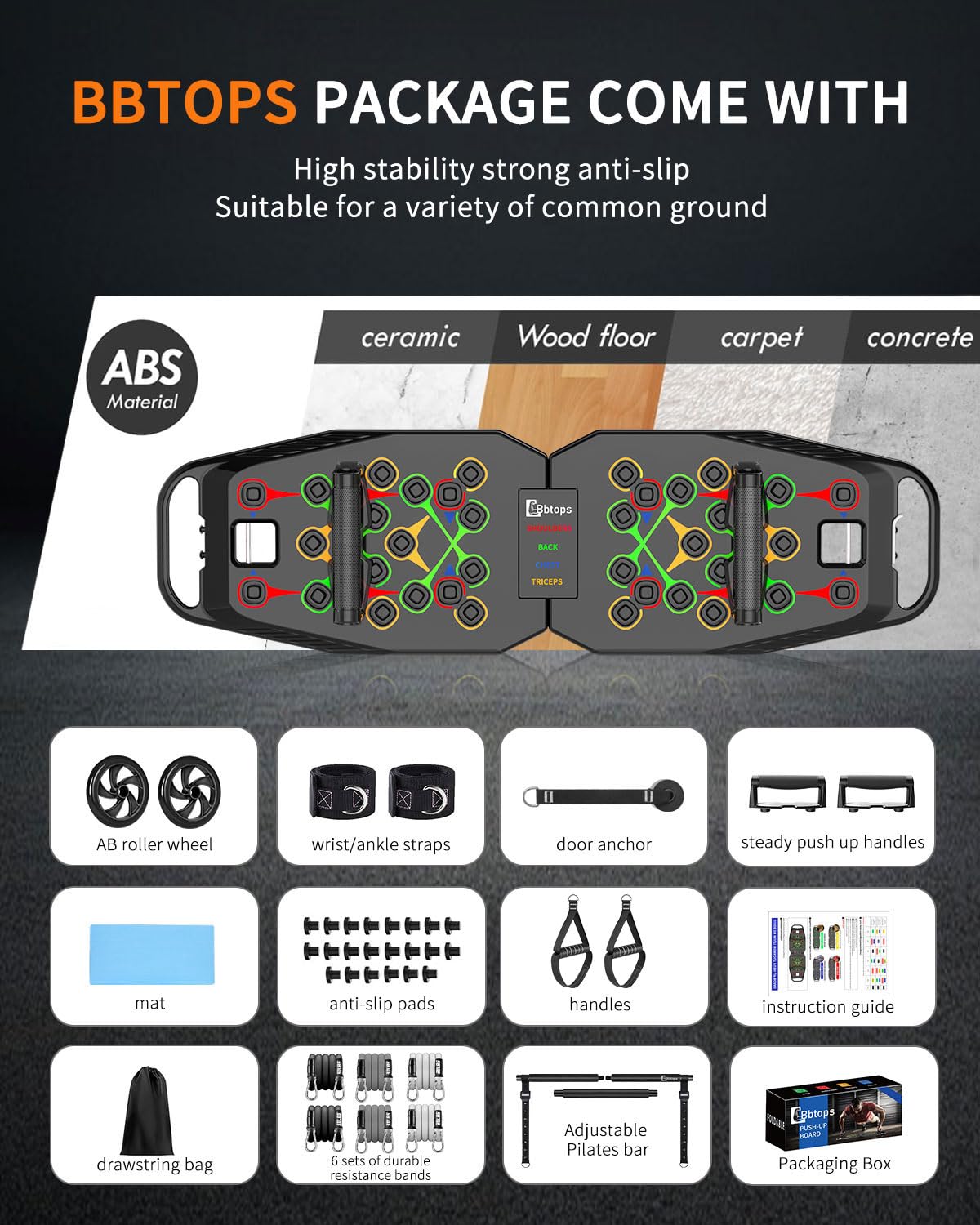 Push Up Board Pilates Bar Fitness Accessories 25 in 1 - Bbtops Official Imagery - 7