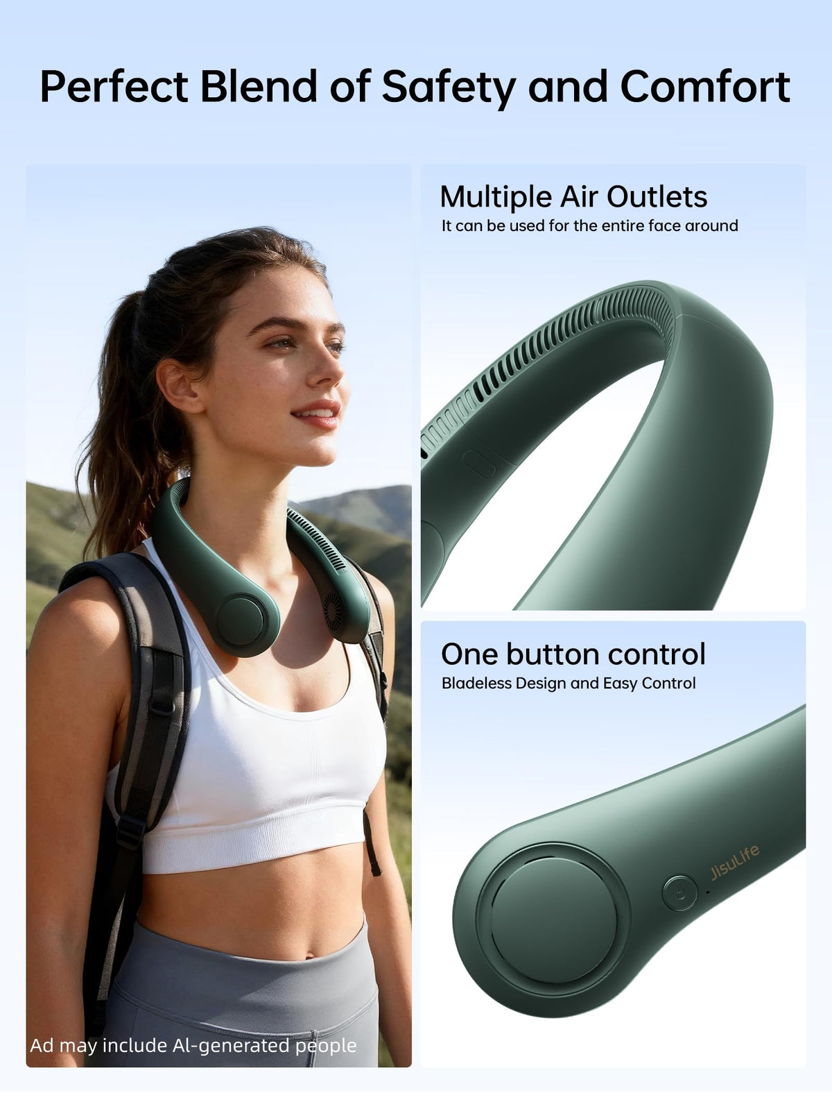 JISULIFE Portable Neck Fan Hands Free Bladeless Fan 5 Speeds - JISULIFE Official Imagery - 5
