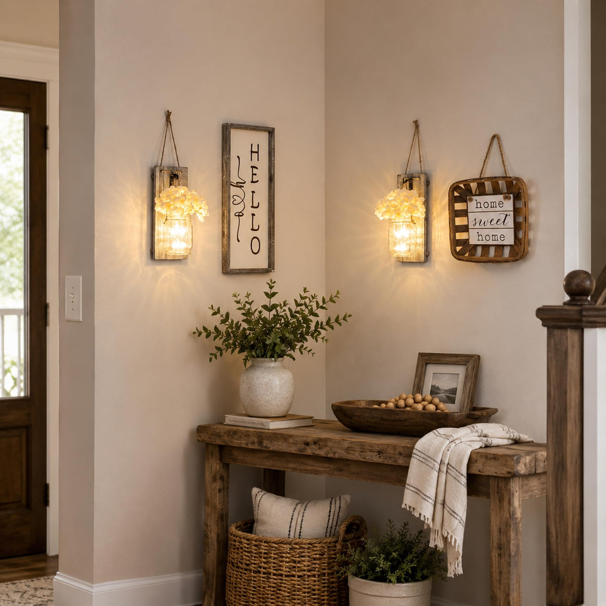 Rustic Mason Jar Sconces Wall Decor Grey Set of 2 - Besuerte Official Imagery - 3