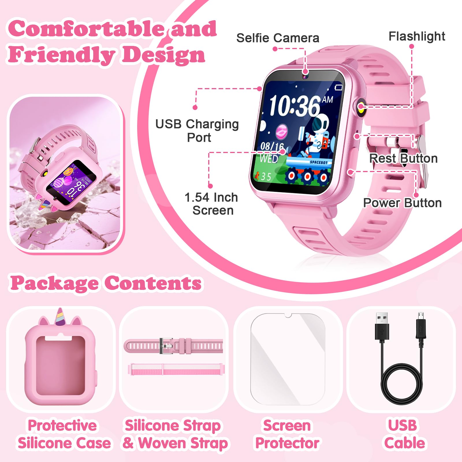 Sedzofan Smart Watch for Kids Girls Gift Age 3-12 with 39 Games Alarm - View 6