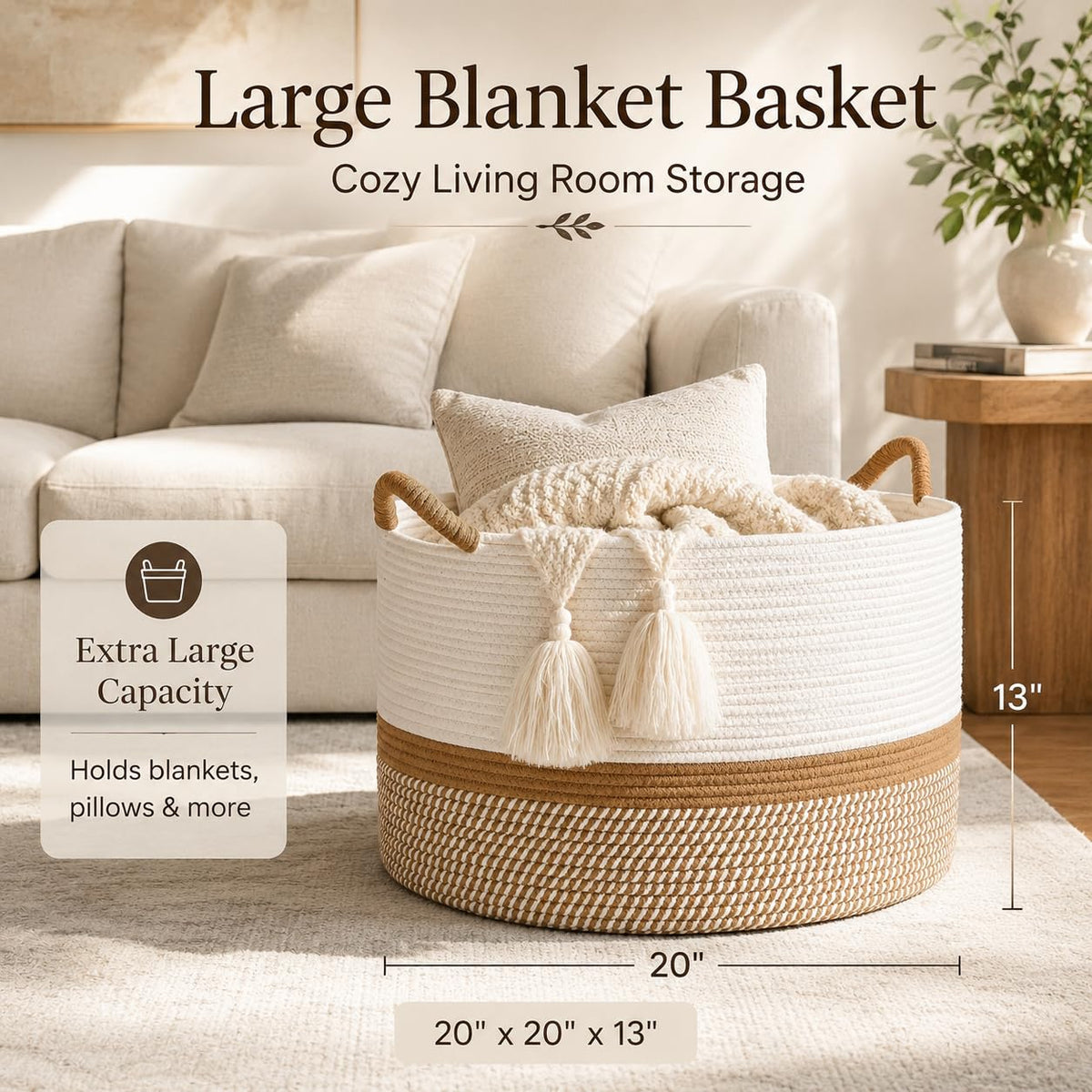 KAKAMAY Large Blanket Basket with Handles Storage Basket for - KAKAMAY Official Imagery - 3