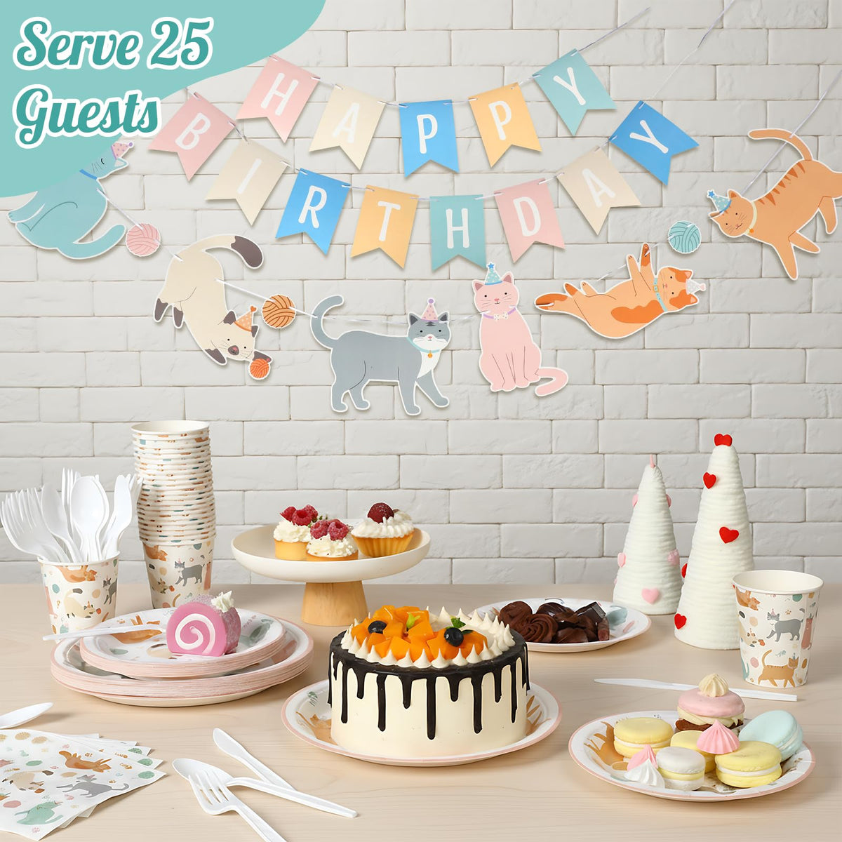 Qinyoung 176 Pcs Cat Birthday Party Supplies Disposable - Qinyoung Official Imagery - 3