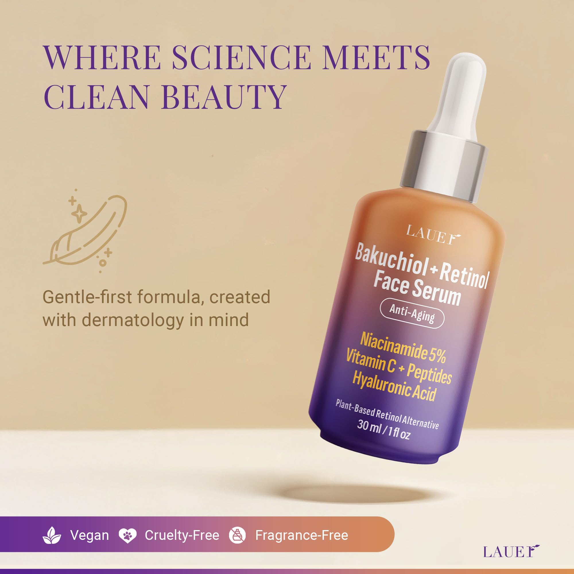 LAUER COSMETIC Bakuchiol Retinol Serum for Face with Vitamin C Hyaluronic Acid - LAUER COSMETIC Official Product View 5
