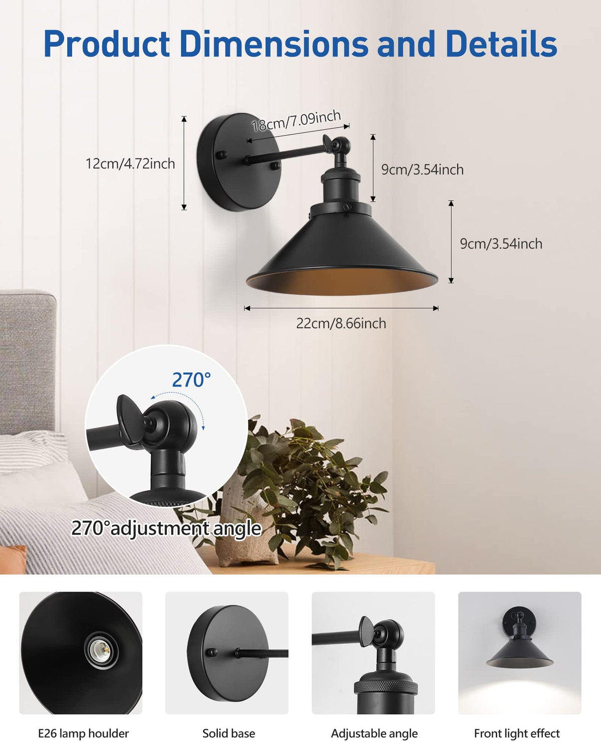 Bailoch Black Vintage Wireless Battery Operated Wall Sconces - Bailoch Official Imagery - 3