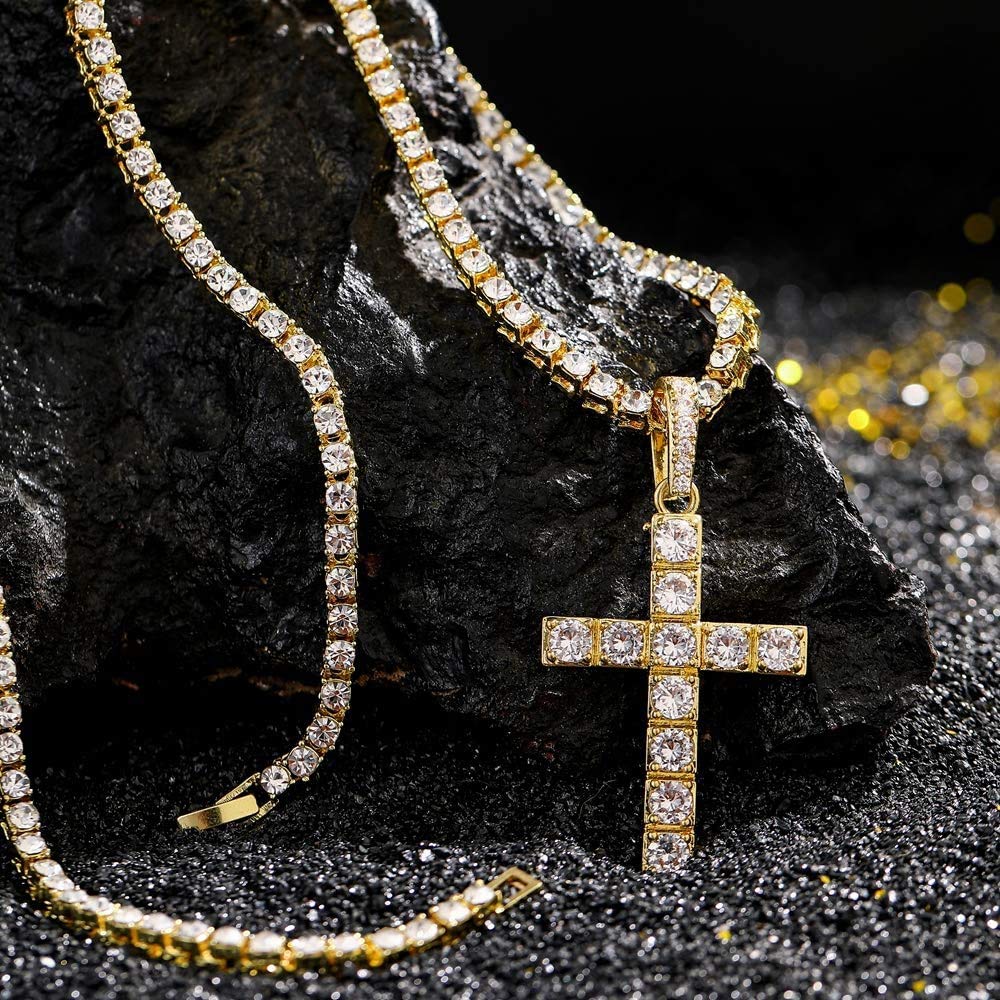 Charles Raymond Luxury Mens Iced Out Tennis Cross Necklace w - Charles Raymond Official Imagery - 7