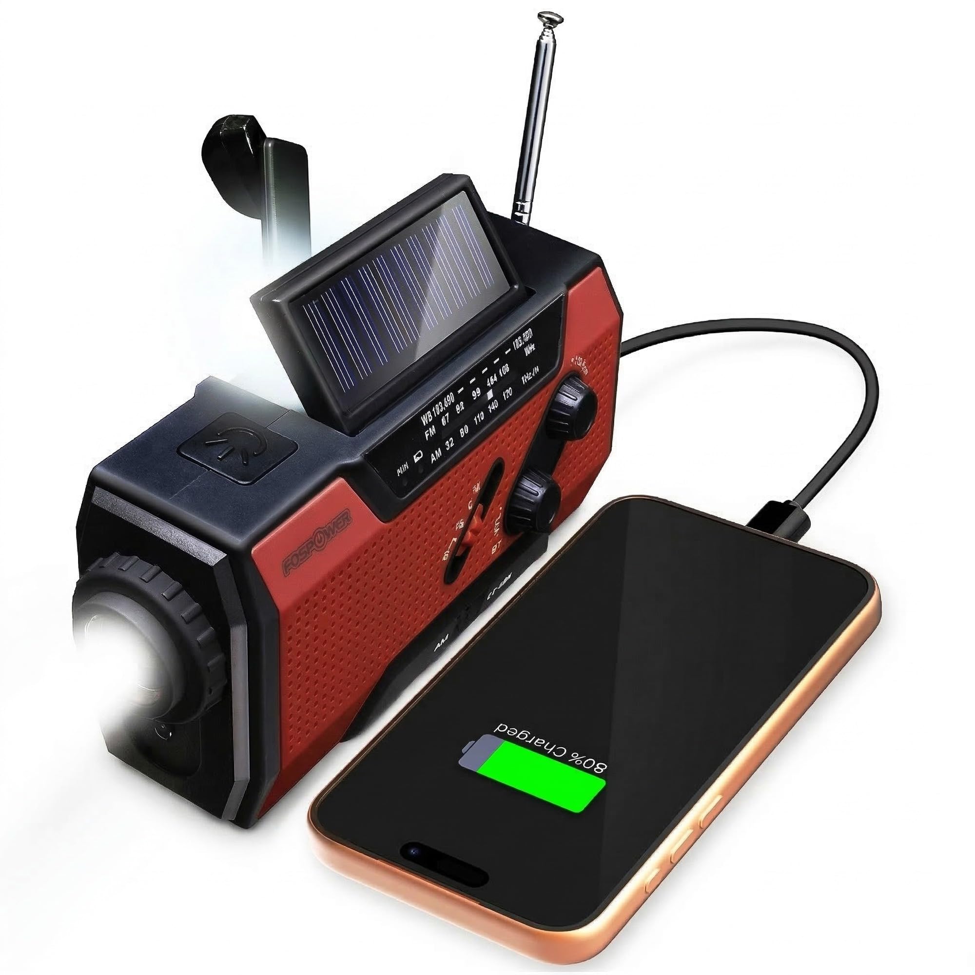 FosPower NOAA Emergency Weather Radio A1 7400mWh Solar Hand Crank by FosPower - Angle View 10