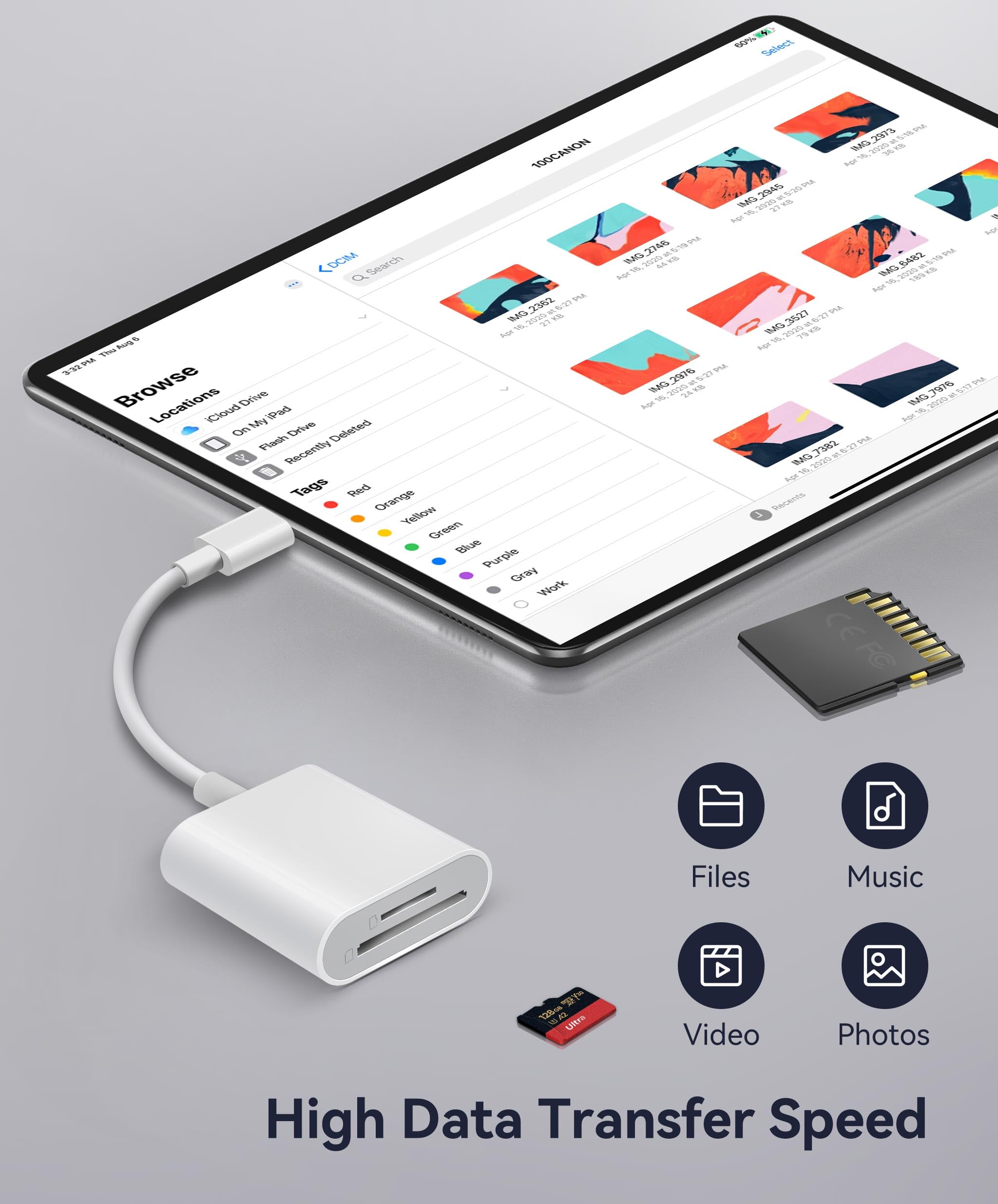 WNXSLOAD USB C SD and MicroSD card reader with dual slots, compatible with iPhone 15, iPad, MacBook, high-speed memory transfer.