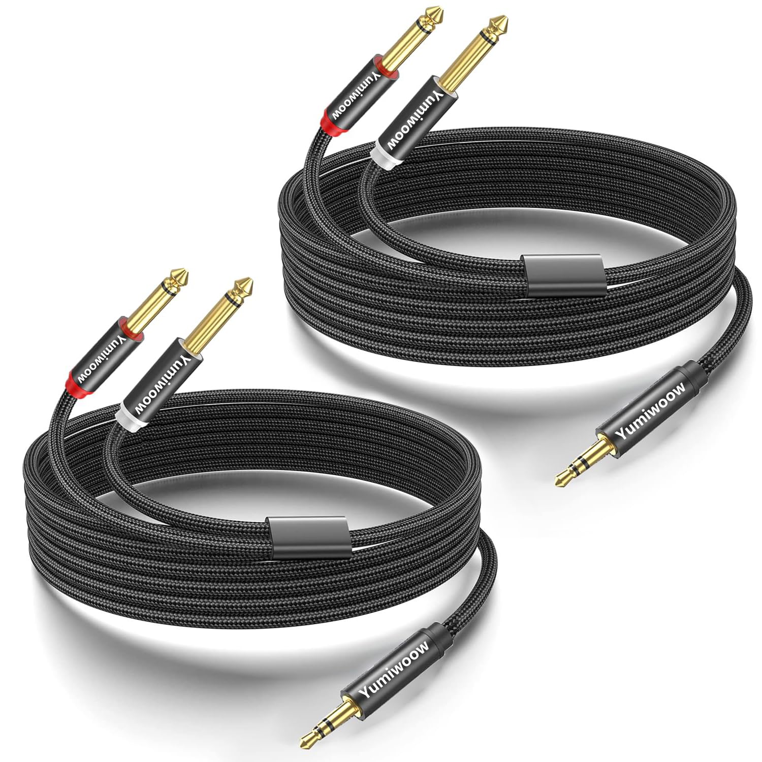 Yumiwoow 2pack 3.3Ft 3.5mm TRS to Dual 6.35mm Stereo Cable 1/8 TR by Yumiwoow - Angle View 10