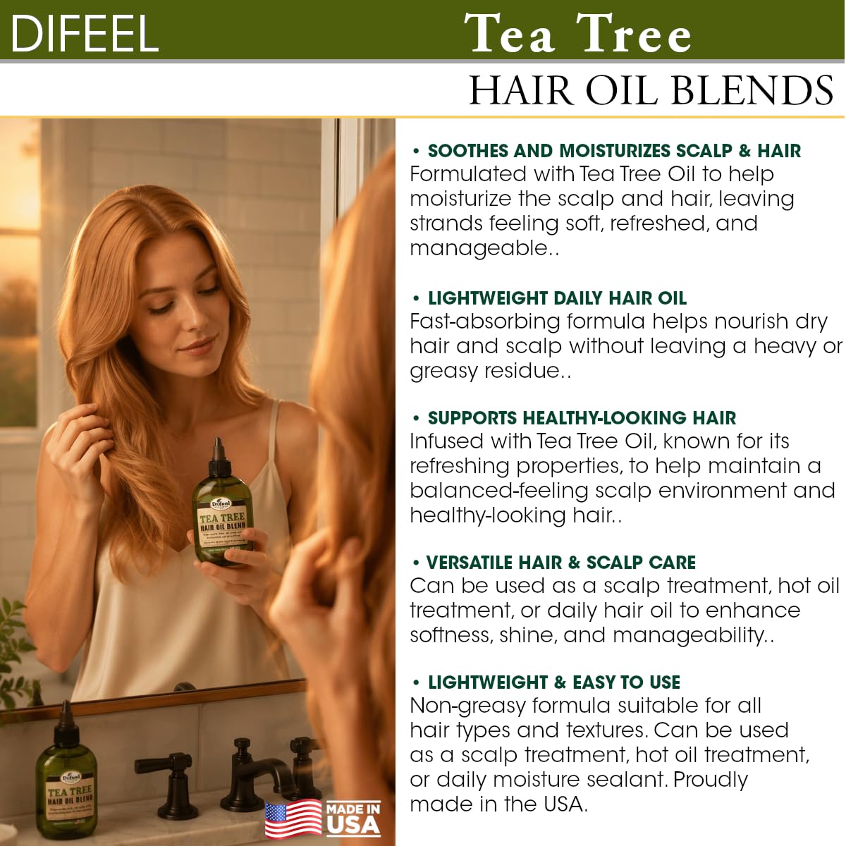 Difeel Tea Tree Hair Oil Blend 7.1 Ounces - Lightweight Hair and Scalp Treatment f - Difeel Official Product View 7
