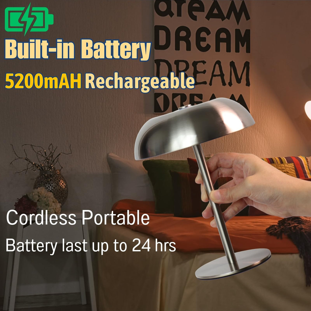 Cordless LED Mushroom Table Lamp 5200mAh Battery Dimmable 3 - JHWDHD Official Imagery - 5