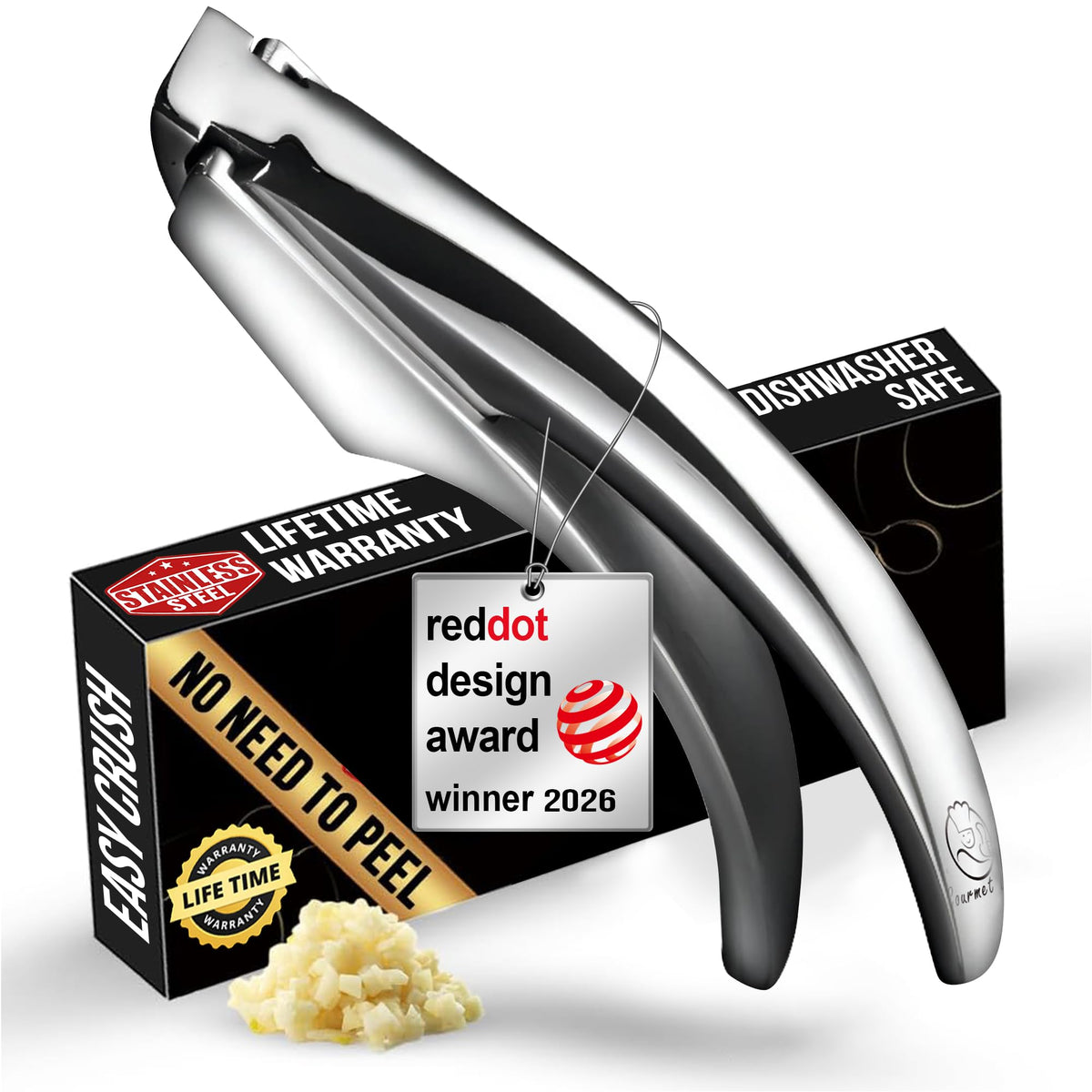 Gourmet Easy Garlic Press Lifetime Replacement No Need to - Gourmet Easy Official Imagery - 1