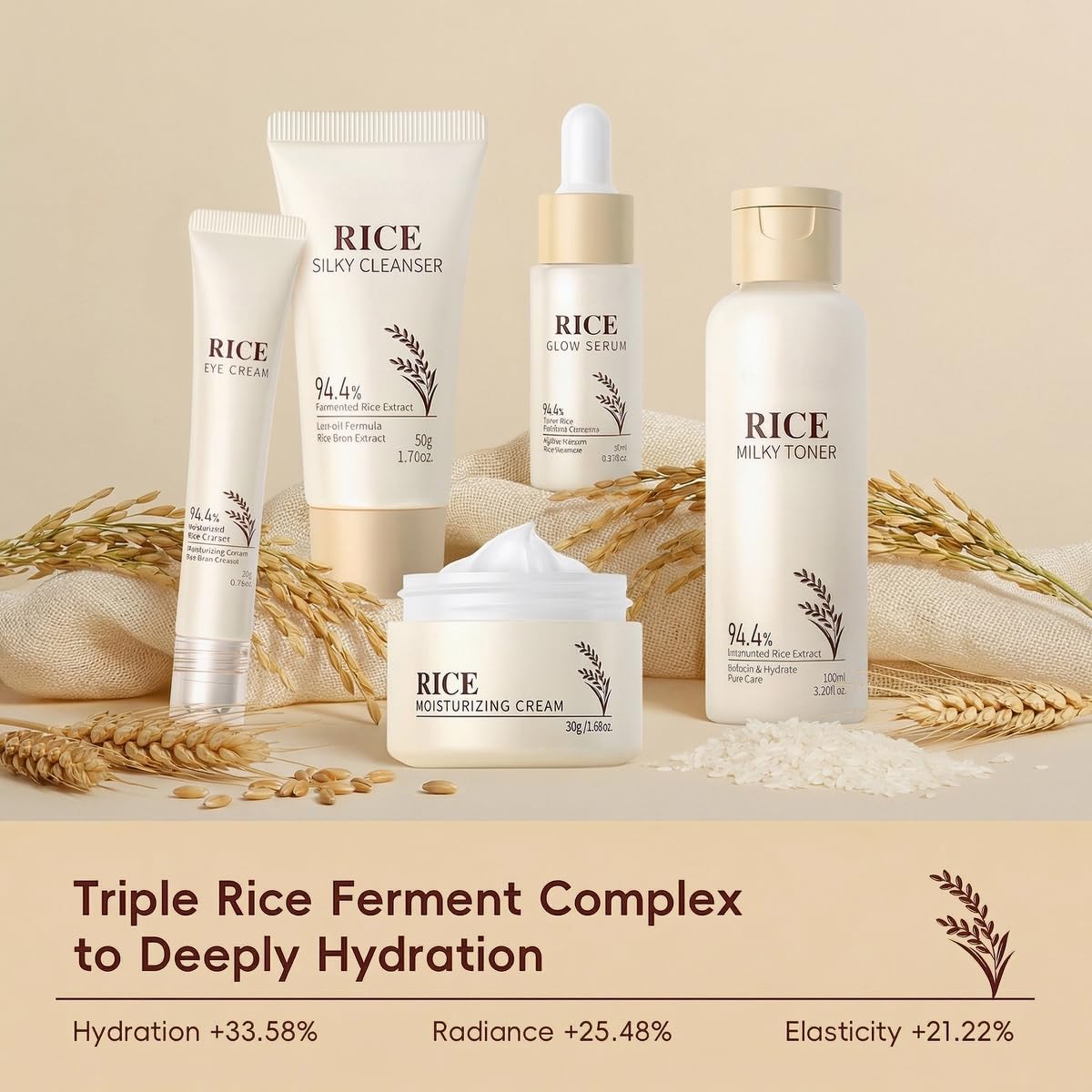 Korean Skin Care Set with Rice, 5-Step Facial Kit for Women - feeling group