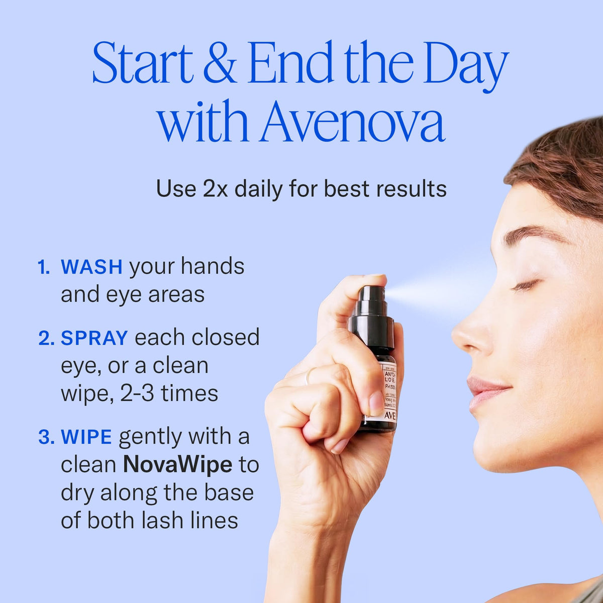 Avenova Daily Clean Duo 20 ml Spray 30 Count Eye Wipes - Avenova Official Imagery - 7