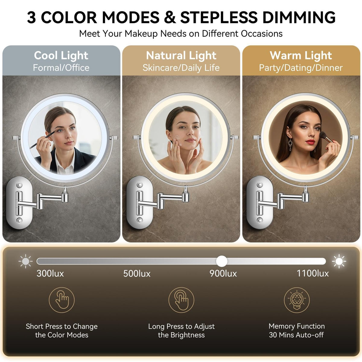 Auxmir 1X 20X Wall Mounted Makeup Mirror 8 Rechargeable - Auxmir Official Imagery - 6