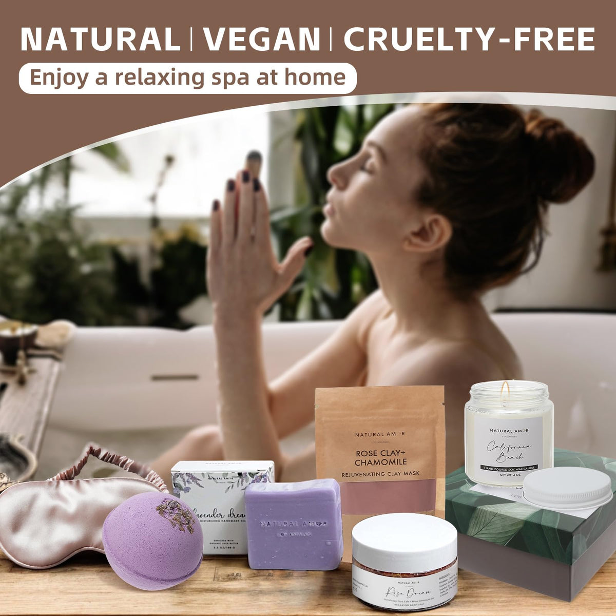 Natural Amor Spa Gift Set for Women 6 Piece Self Care Gift - NATURAL AMOR LOS ANGELES Official Imagery - 7